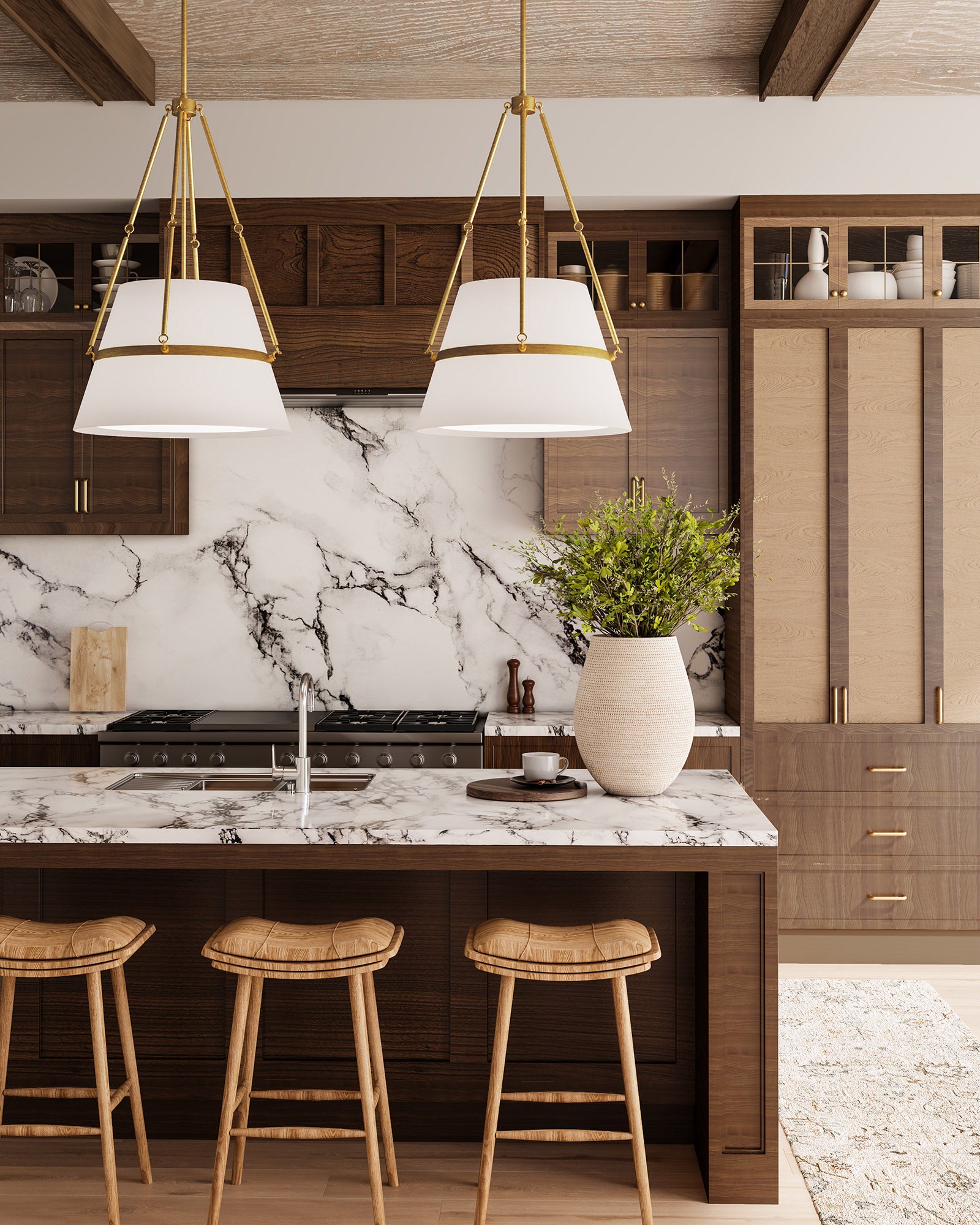 Oliver 18-in Aged Gold/White Linen 1 Light Pendant