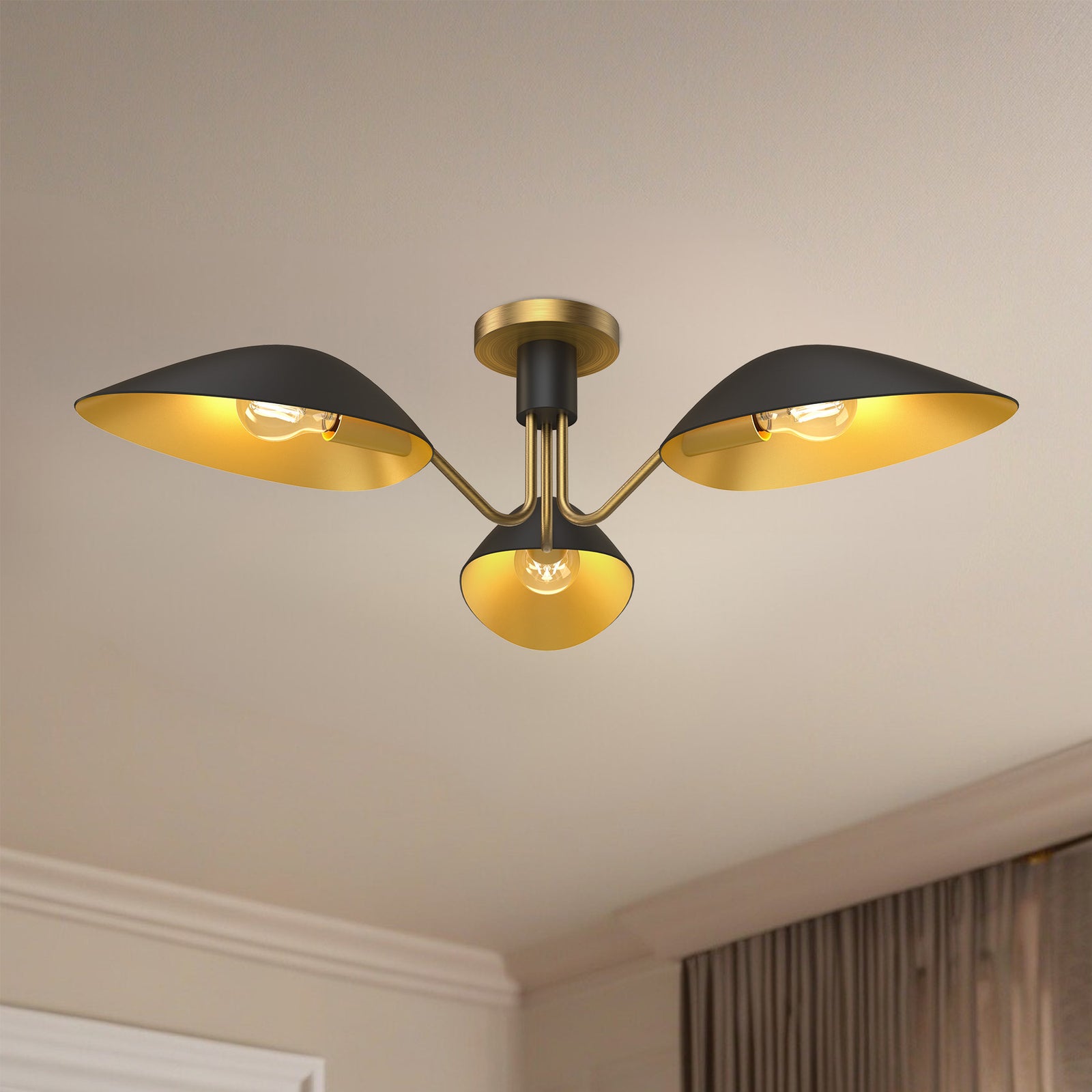 Oscar 32-in Aged Gold/Matte Black 3 Lights Semi Flush Mount