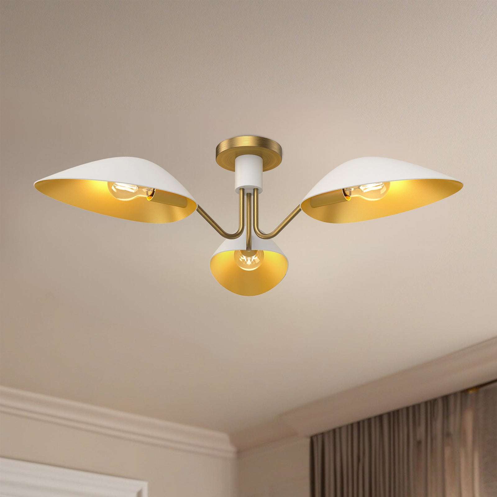 Oscar 32-in Aged Gold/White 3 Lights Semi Flush Mount