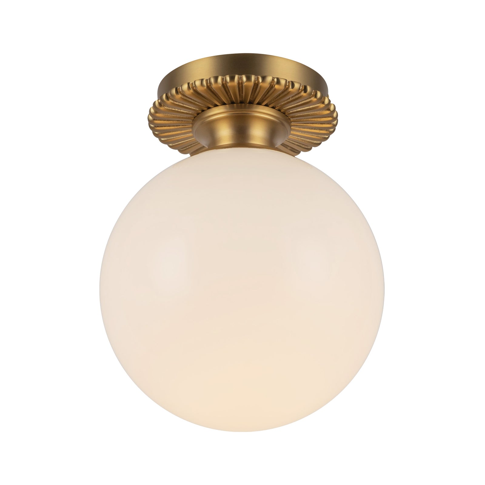 Otis 8-in Brushed Gold/Glossy Opal Glass Socket Semi-Flush Mount