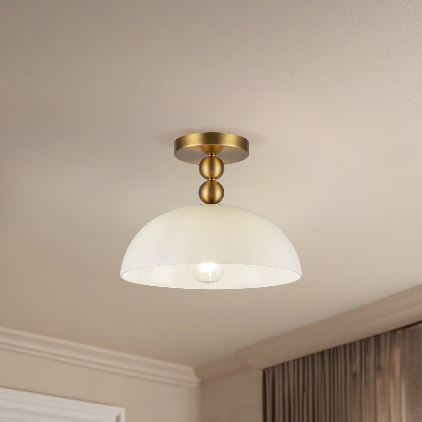 Paisley 12-in Brushed Gold/Glossy Opal Glass Socket Semi-Flush Mount