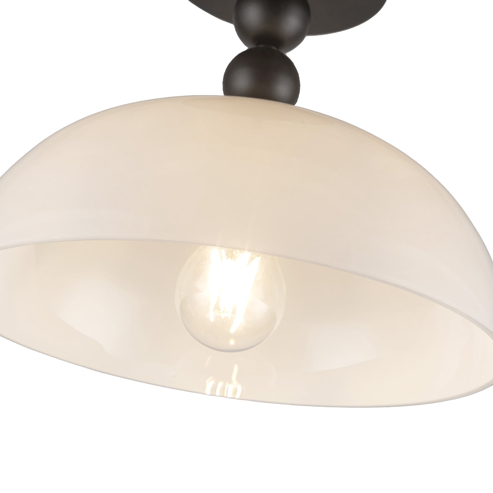 Paisley 12-in Matte Black/Glossy Opal Glass Socket Semi-Flush Mount