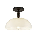Paisley 12-in Matte Black/Glossy Opal Glass Socket Semi-Flush Mount