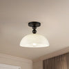 Paisley 12-in Matte Black/Glossy Opal Glass Socket Semi-Flush Mount