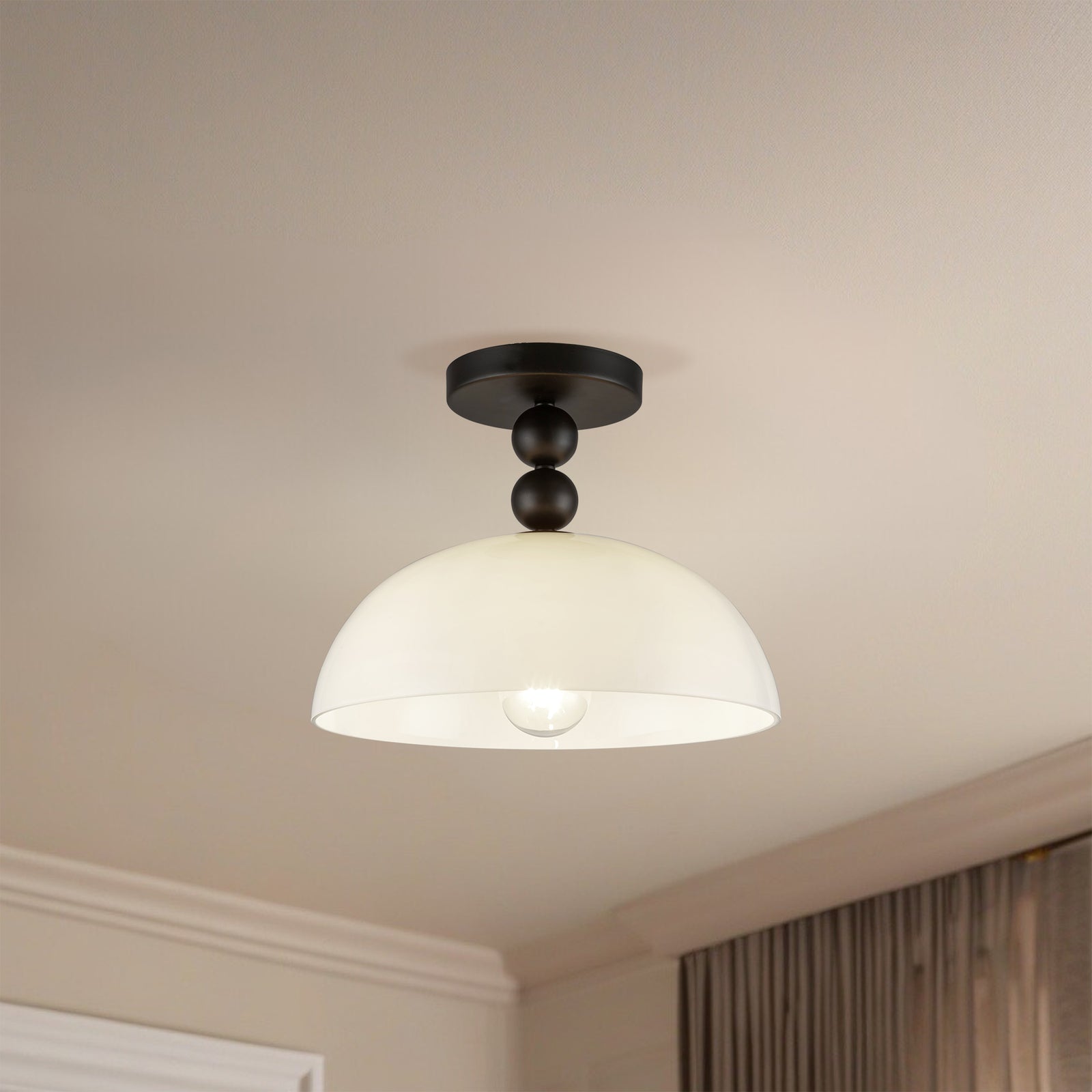 Paisley 12-in Matte Black/Glossy Opal Glass Socket Semi-Flush Mount