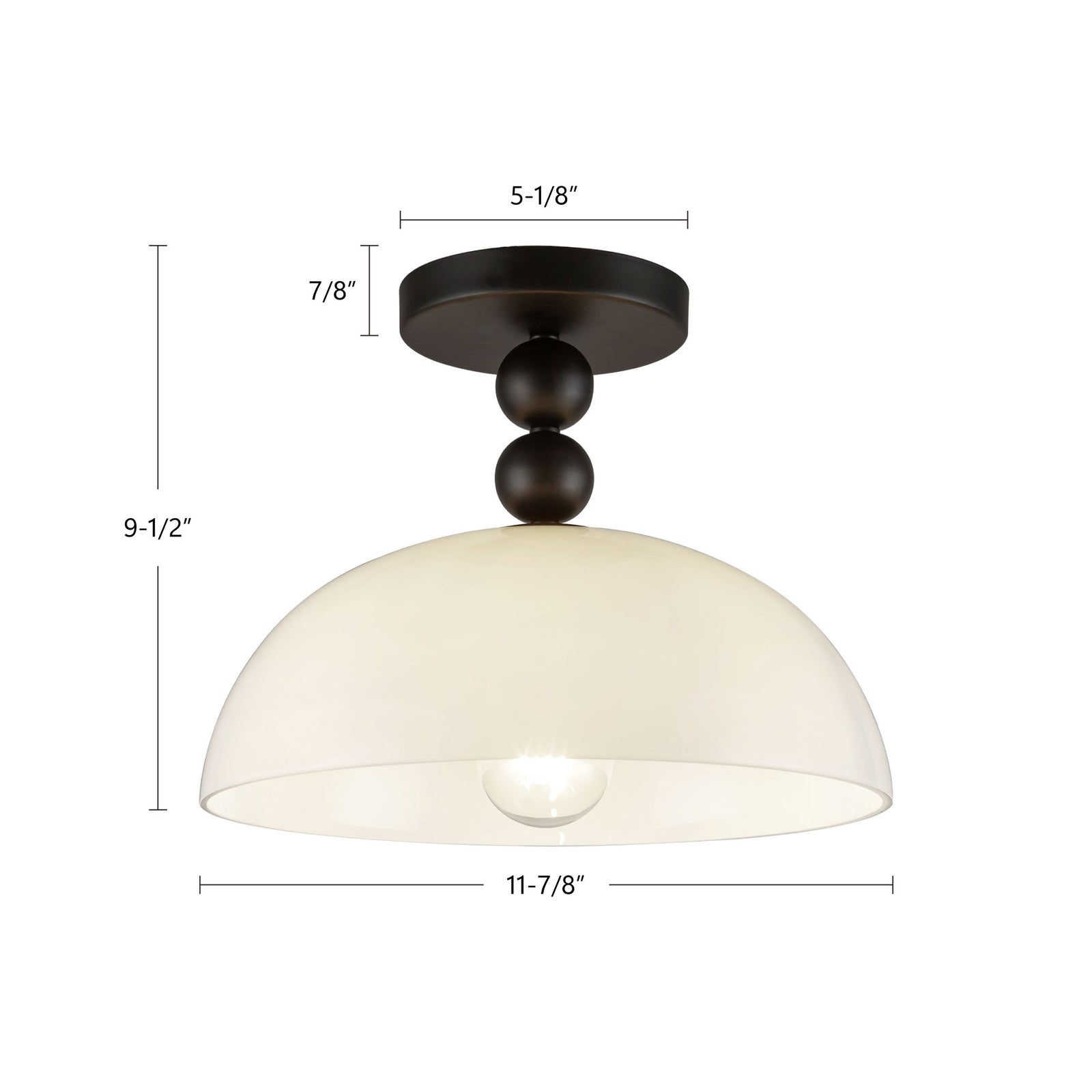 Paisley 12-in Matte Black/Glossy Opal Glass Socket Semi-Flush Mount