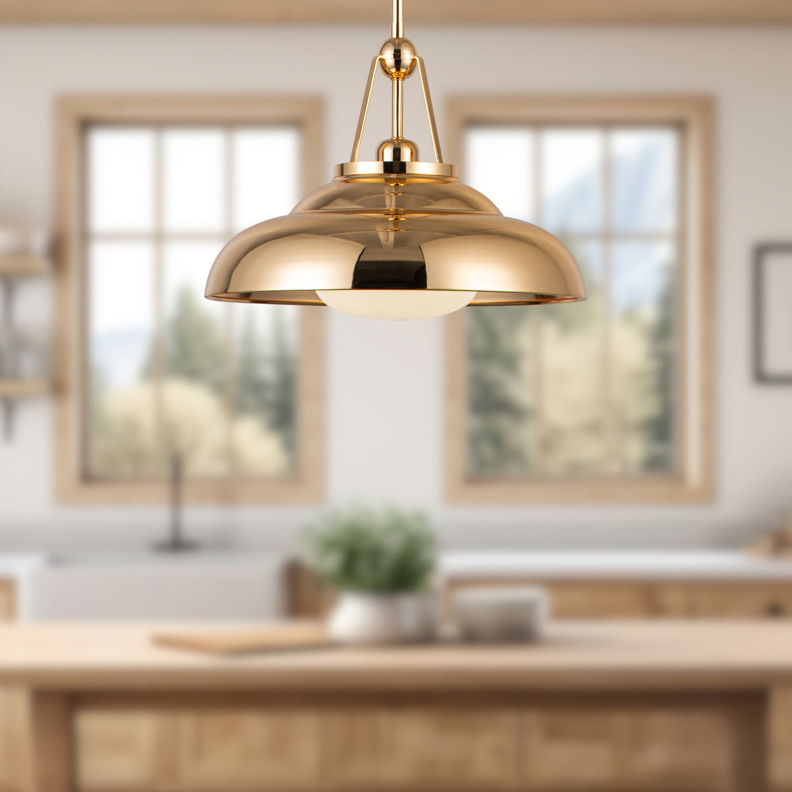Palmetto 14-in Polished Brass/Glossy Opal 1 Light Pendant