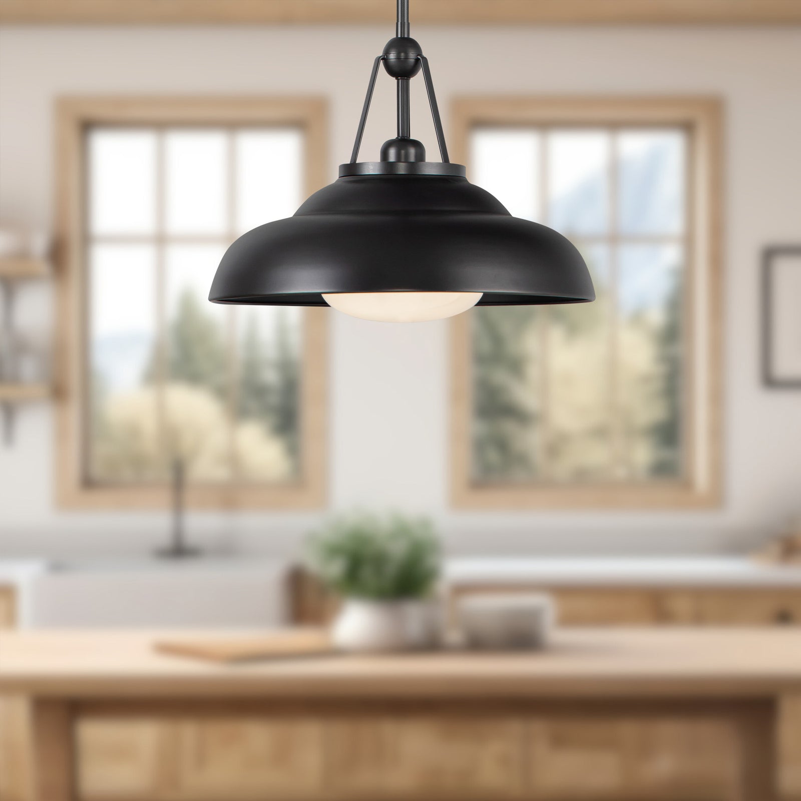 Palmetto 14-in Urban Bronze/Glossy Opal 1 Light Pendant