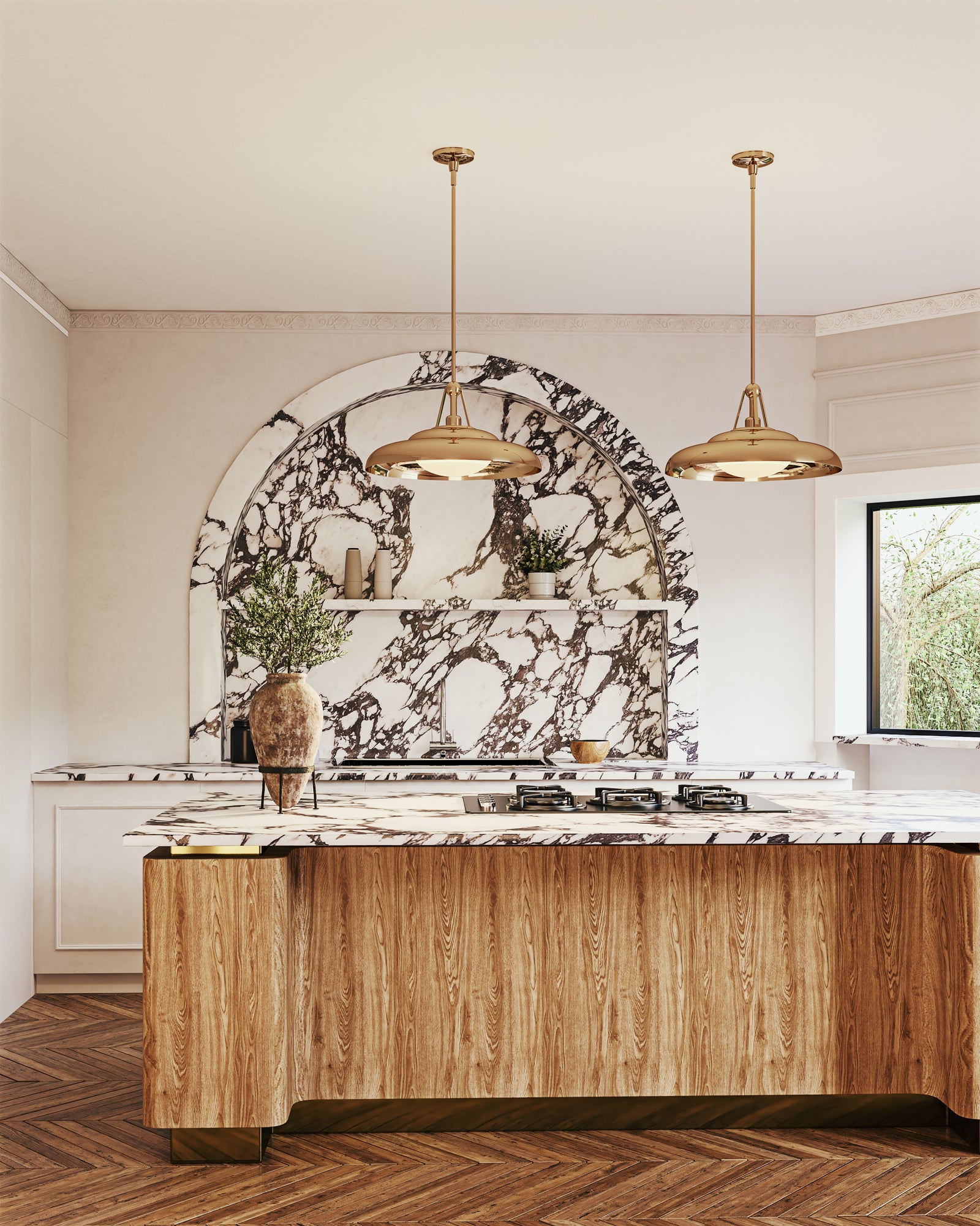 Palmetto 20-in Polished Brass/Glossy Opal 1 Light Pendant
