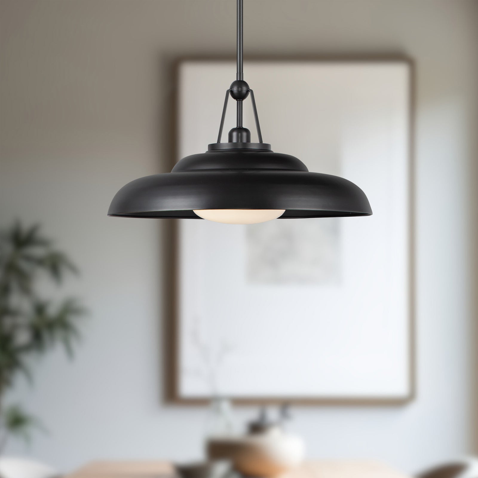 Palmetto 20-in Urban Bronze/Glossy Opal 1 Light Pendant