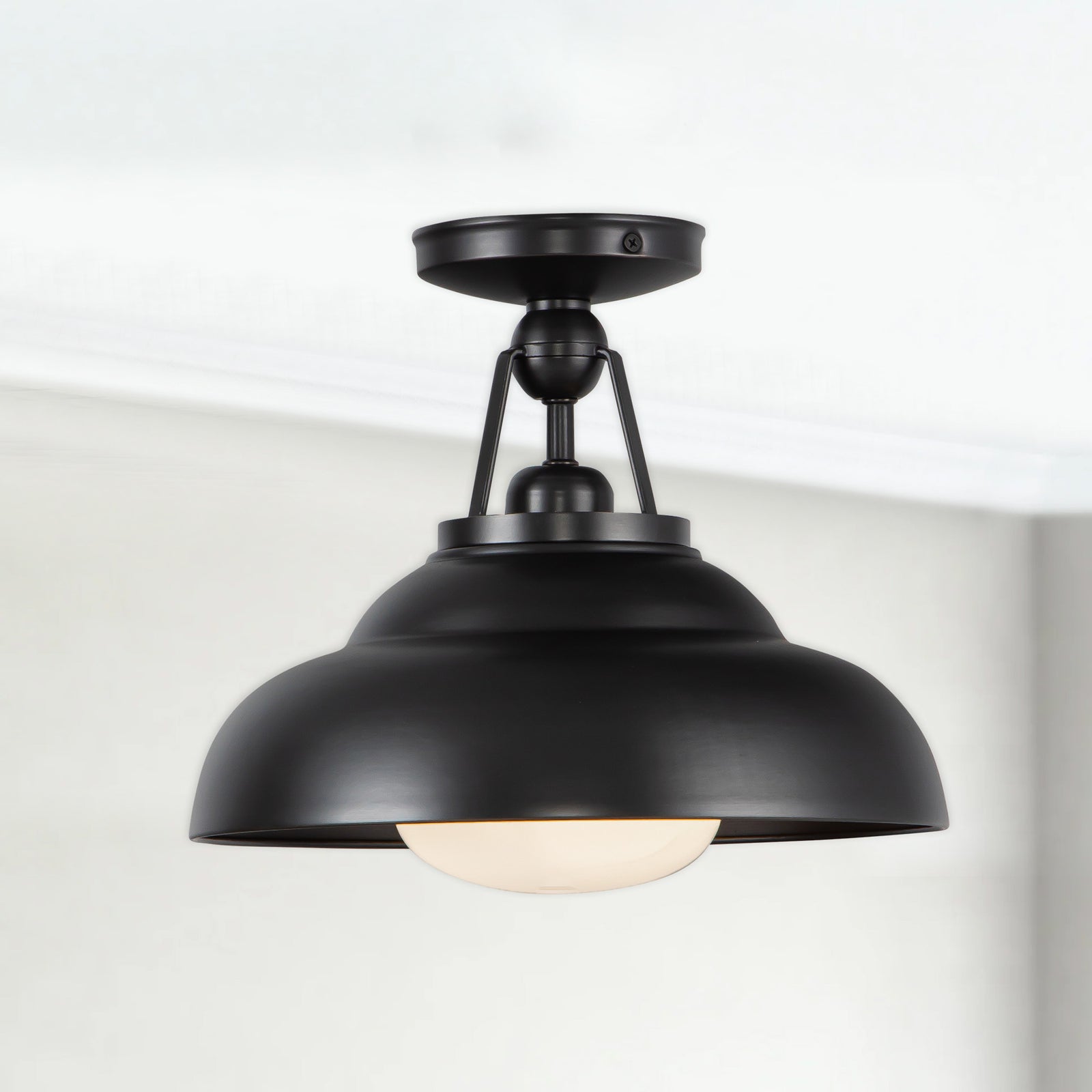 Palmetto 12-in Urban Bronze/Glossy Opal 1 Light Semi Flush Mount