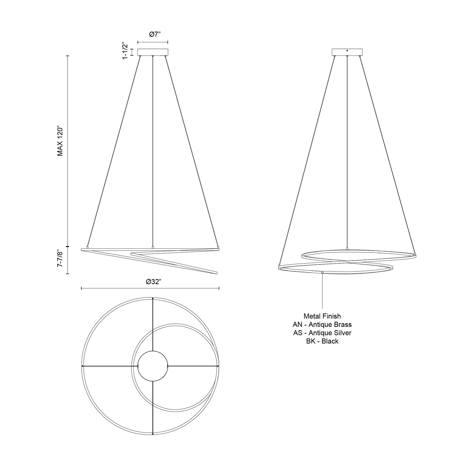 Twist 32-in Black LED Pendant