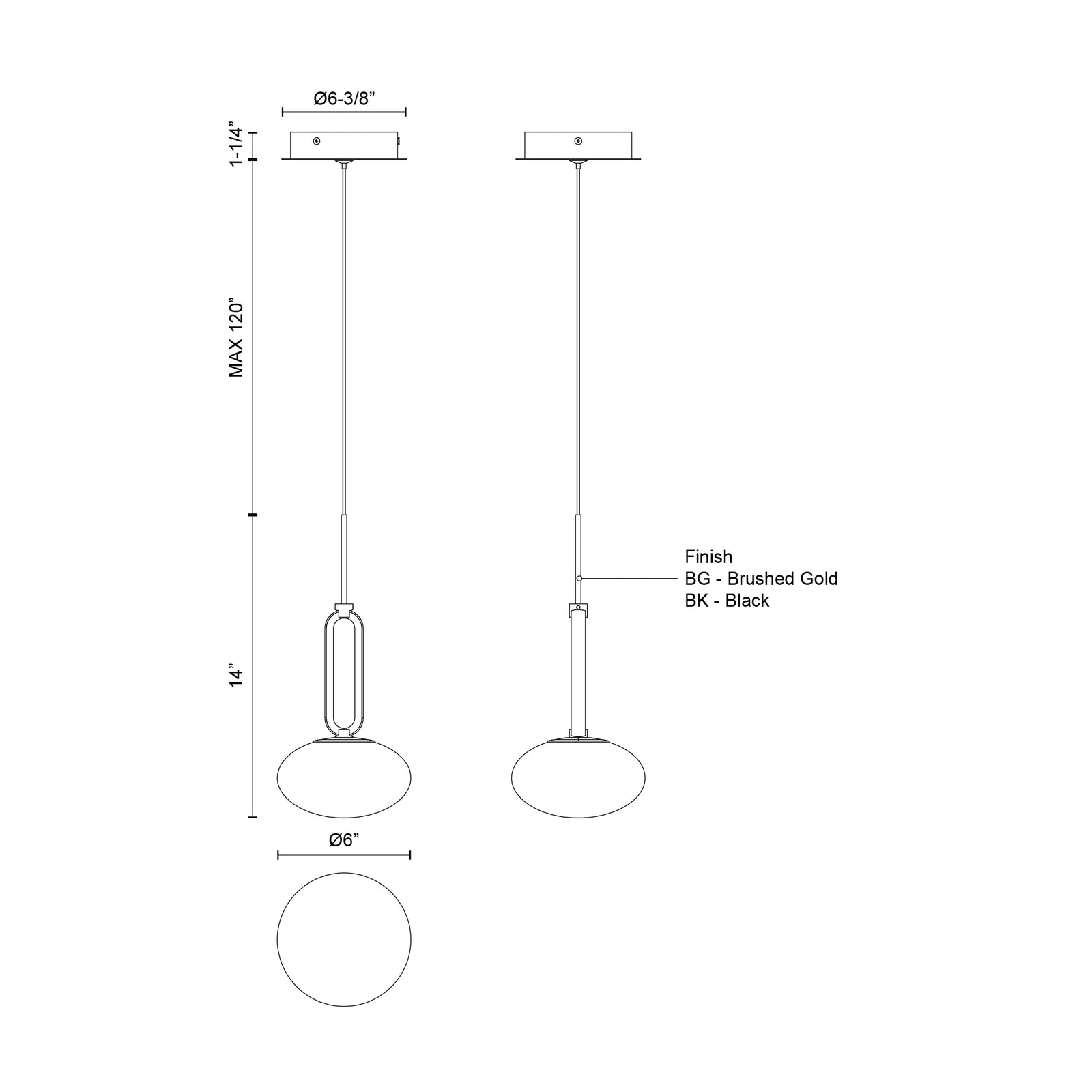 Tavira 6-in Black LED Pendant