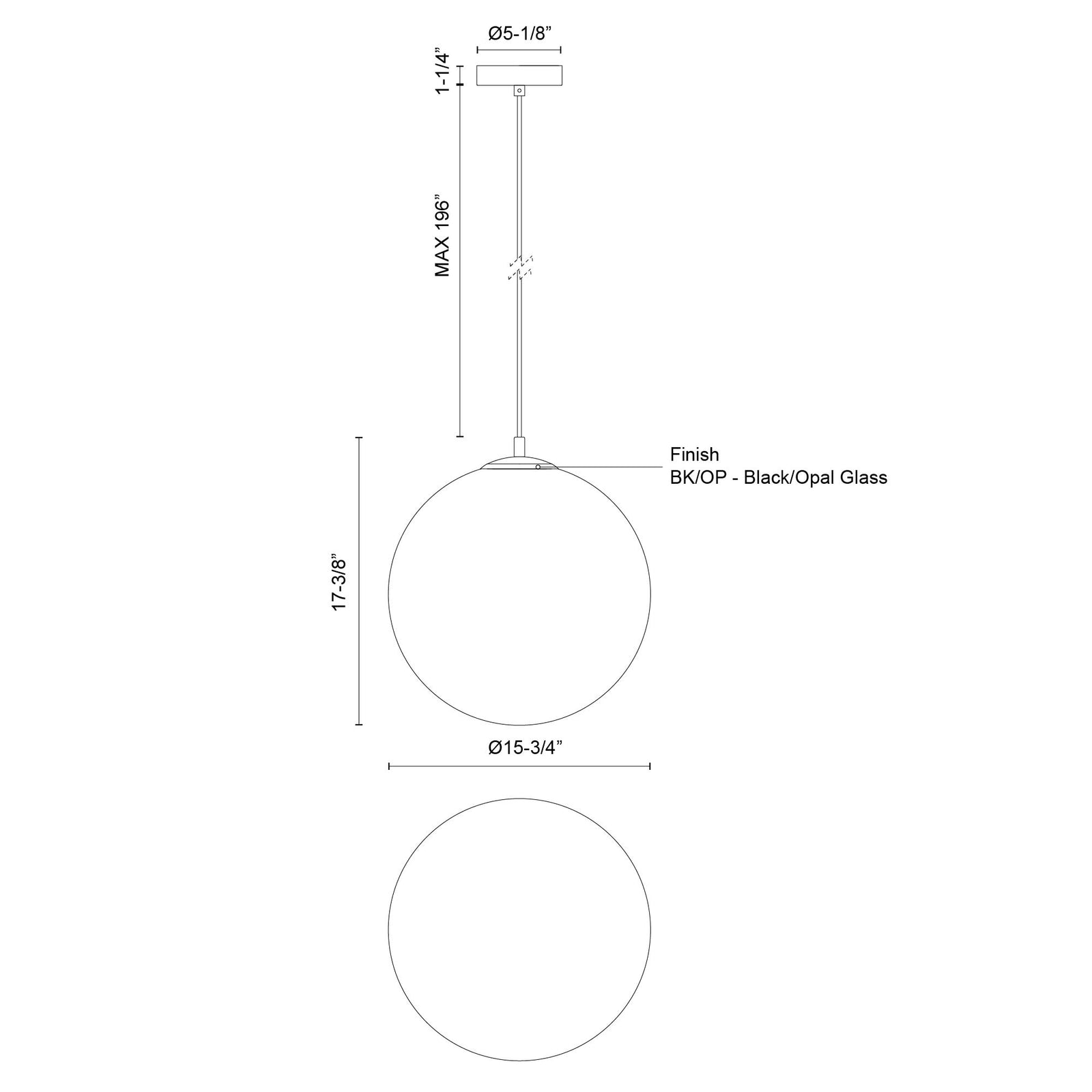 Marco 16-in (196-in Wire) Black/Opal Glass LED Pendant
