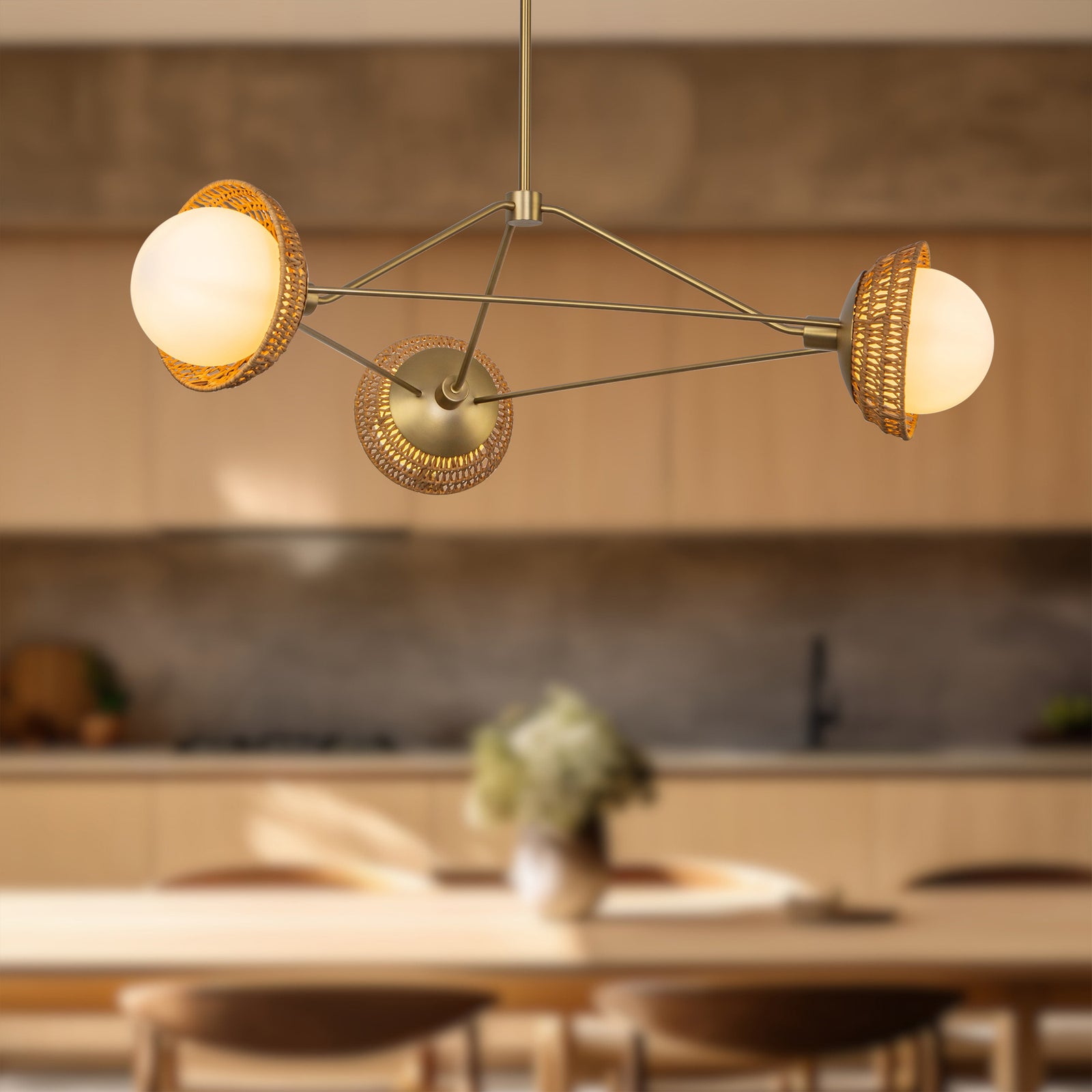 Perth 40-in Brushed Gold/Opal Glass 3 Lights Chandelier