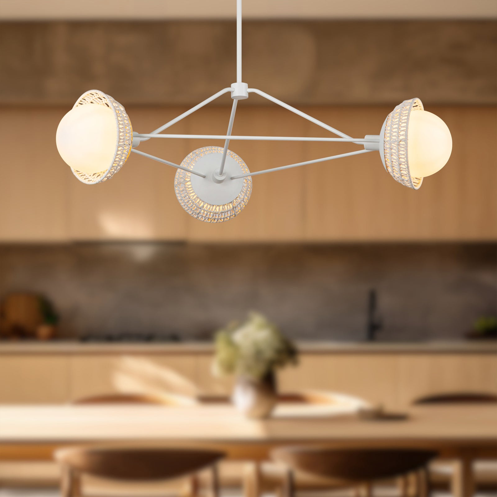 Perth 40-in White/Opal Glass 3 Lights Chandelier