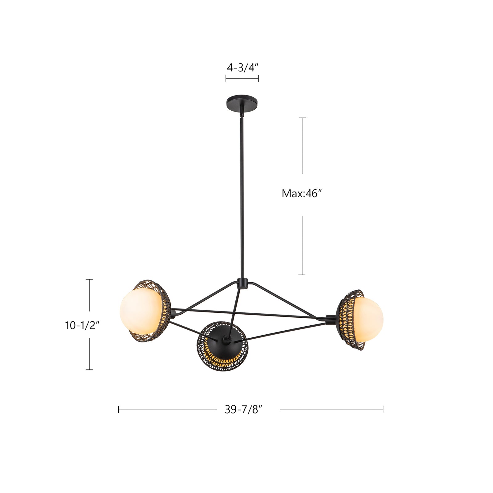 Perth 40-in White/Opal Glass 3 Lights Chandelier