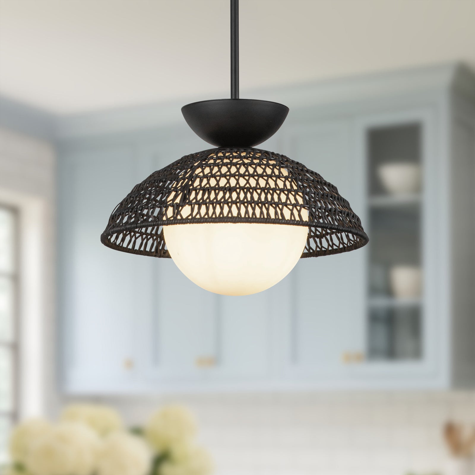 Perth 14-in Matte Black/Opal Glass 1 Light Pendant