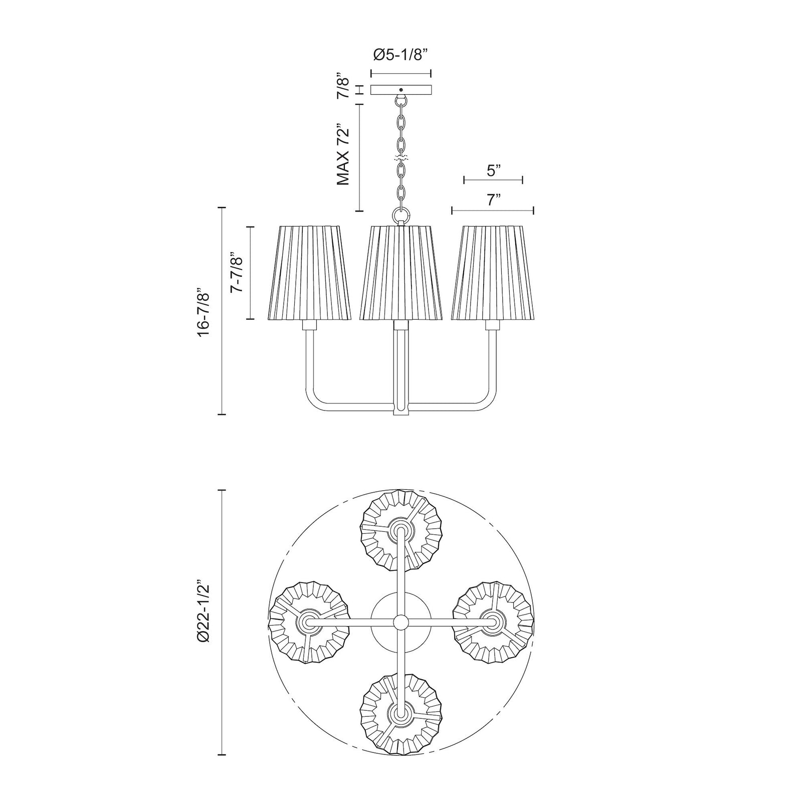 Plisse 23-in Matte Black 4 Lights Chandeliers