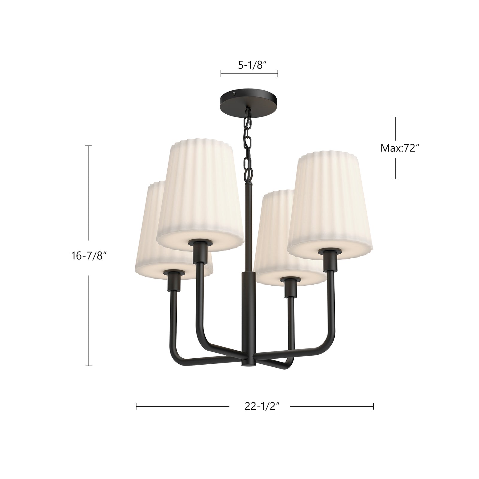 Plisse 23-in Matte Black/Opal Matte Glass 4 Lights Chandeliers