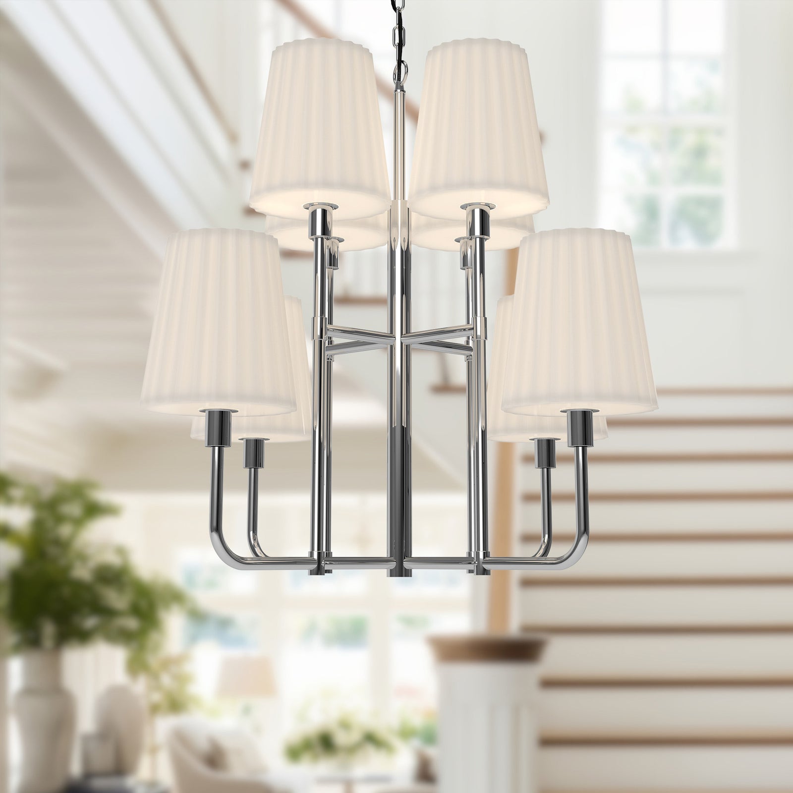 Plisse 30-in Chrome/Opal Matte Glass 8 Lights Chandeliers