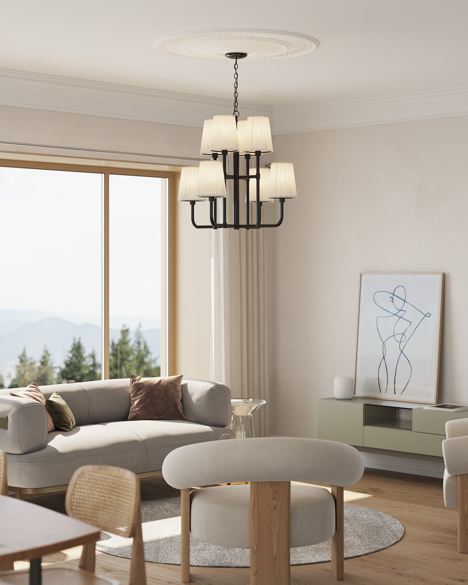 Plisse 30-in Matte Black/Opal Matte Glass 8 Lights Chandeliers