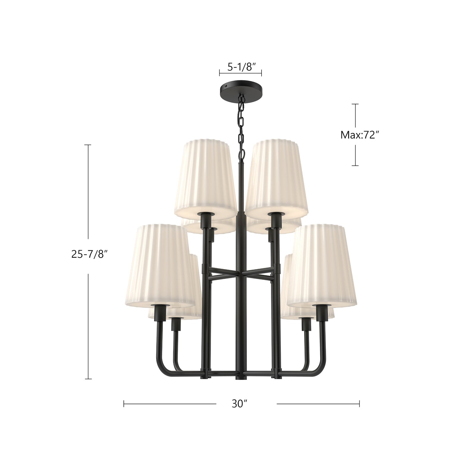 Plisse 30-in Matte Black/Opal Matte Glass 8 Lights Chandeliers