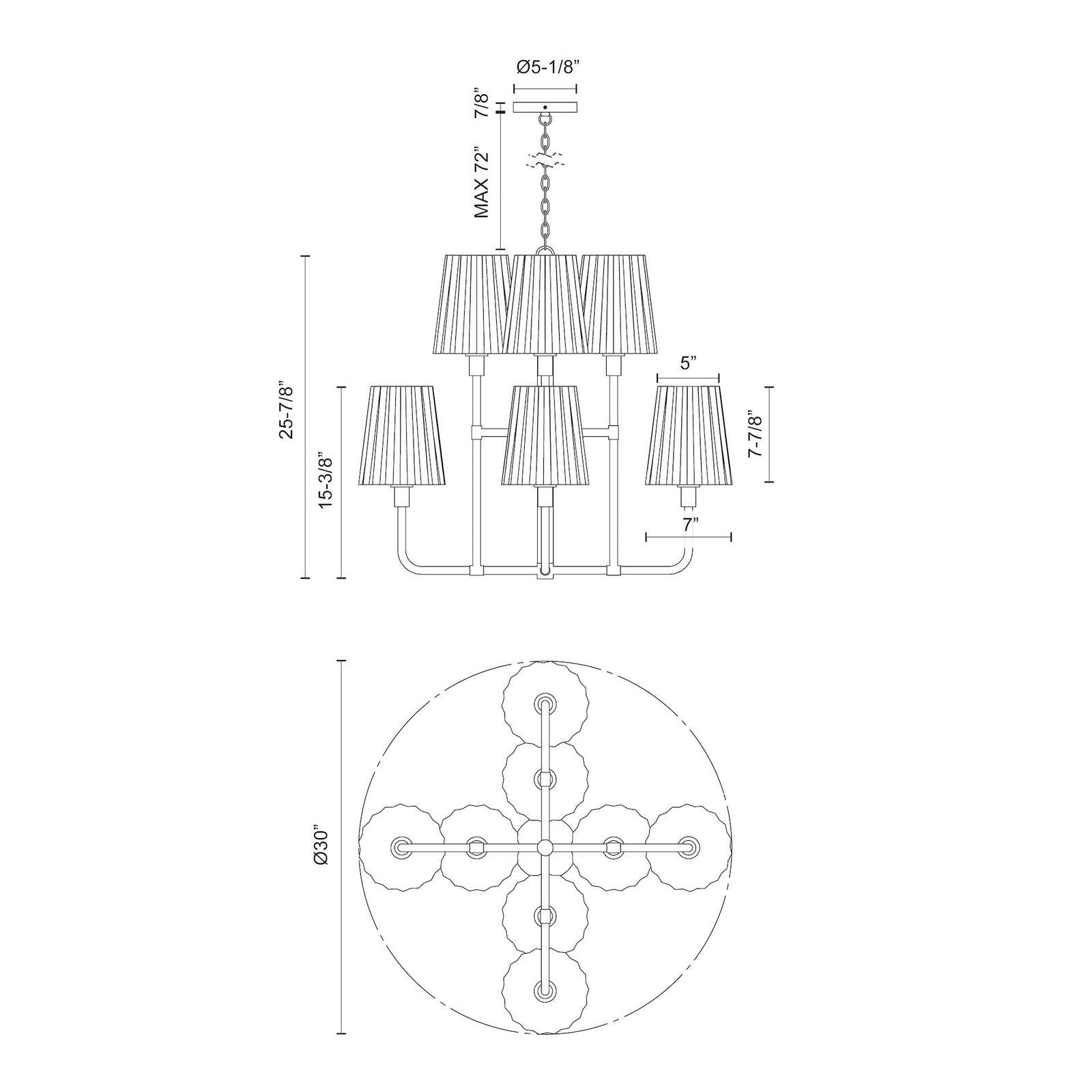 Plisse 30-in Matte Black/Opal Matte Glass 8 Lights Chandeliers