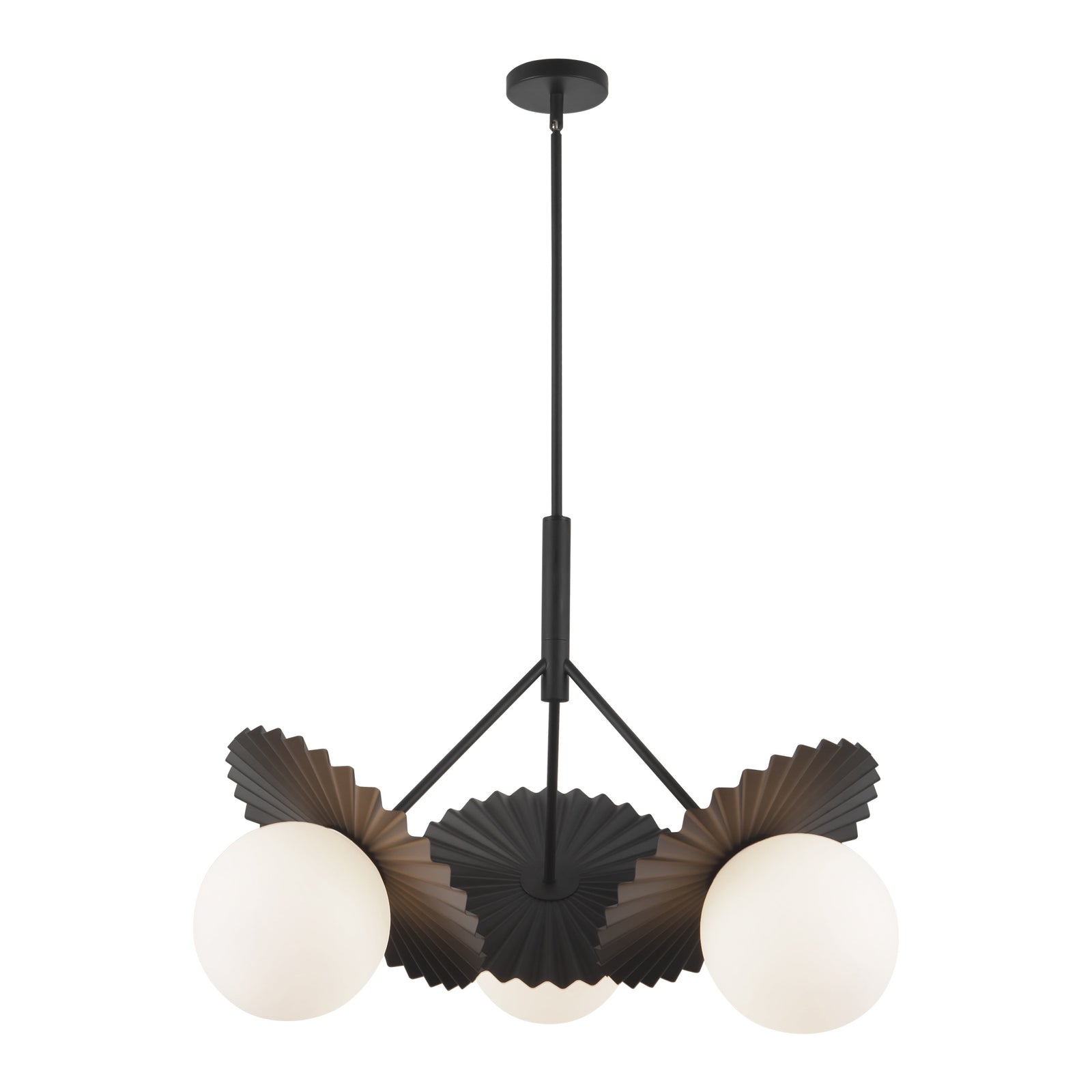 Plume 34-in Matte Black/Opal Glass 3 Lights Chandeliers