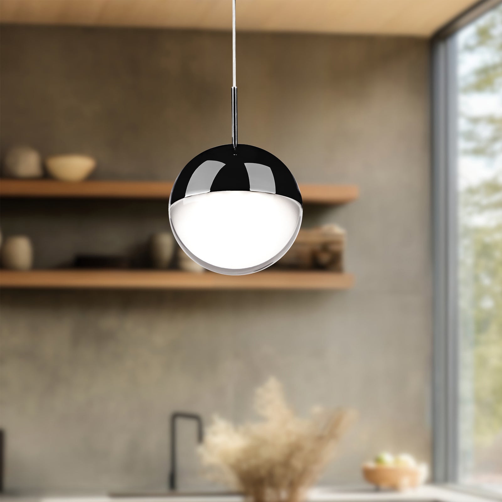 Pluto 4-in Black Chrome LED Pendant