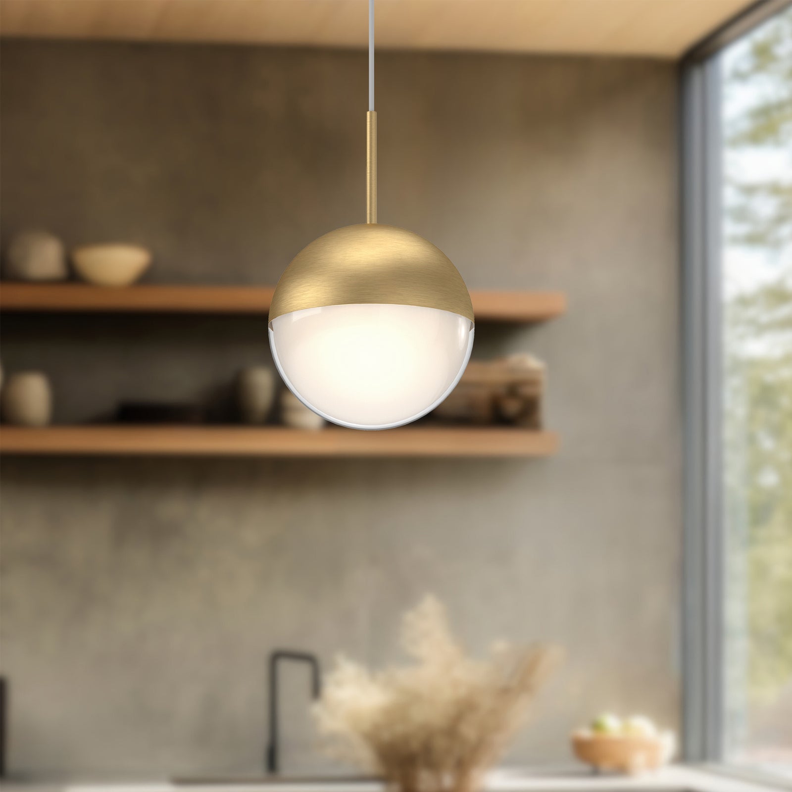 Pluto 4-in Brushed Gold LED Pendant