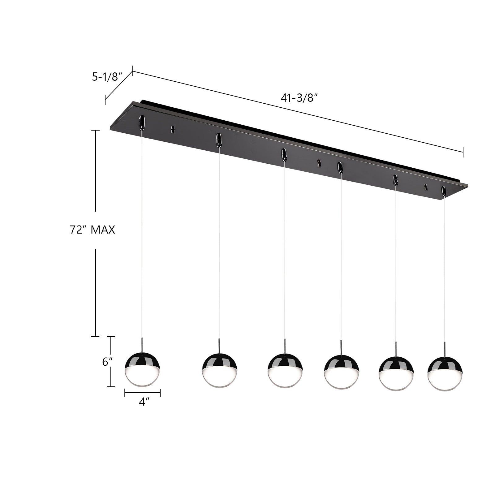Pluto 42-in Black Chrome 6-Light Multi Pendant