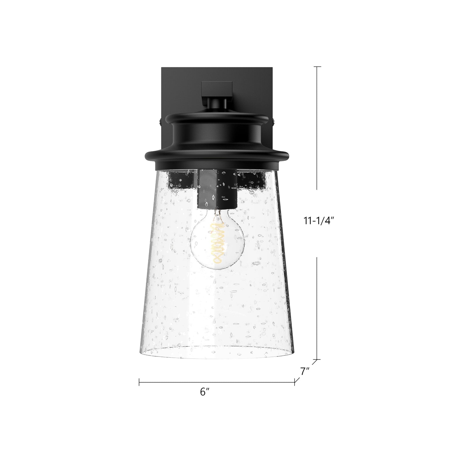 Quincy 6-in Clear Bubble Glass/Textured Black 1 Light Exterior Wall Sconce
