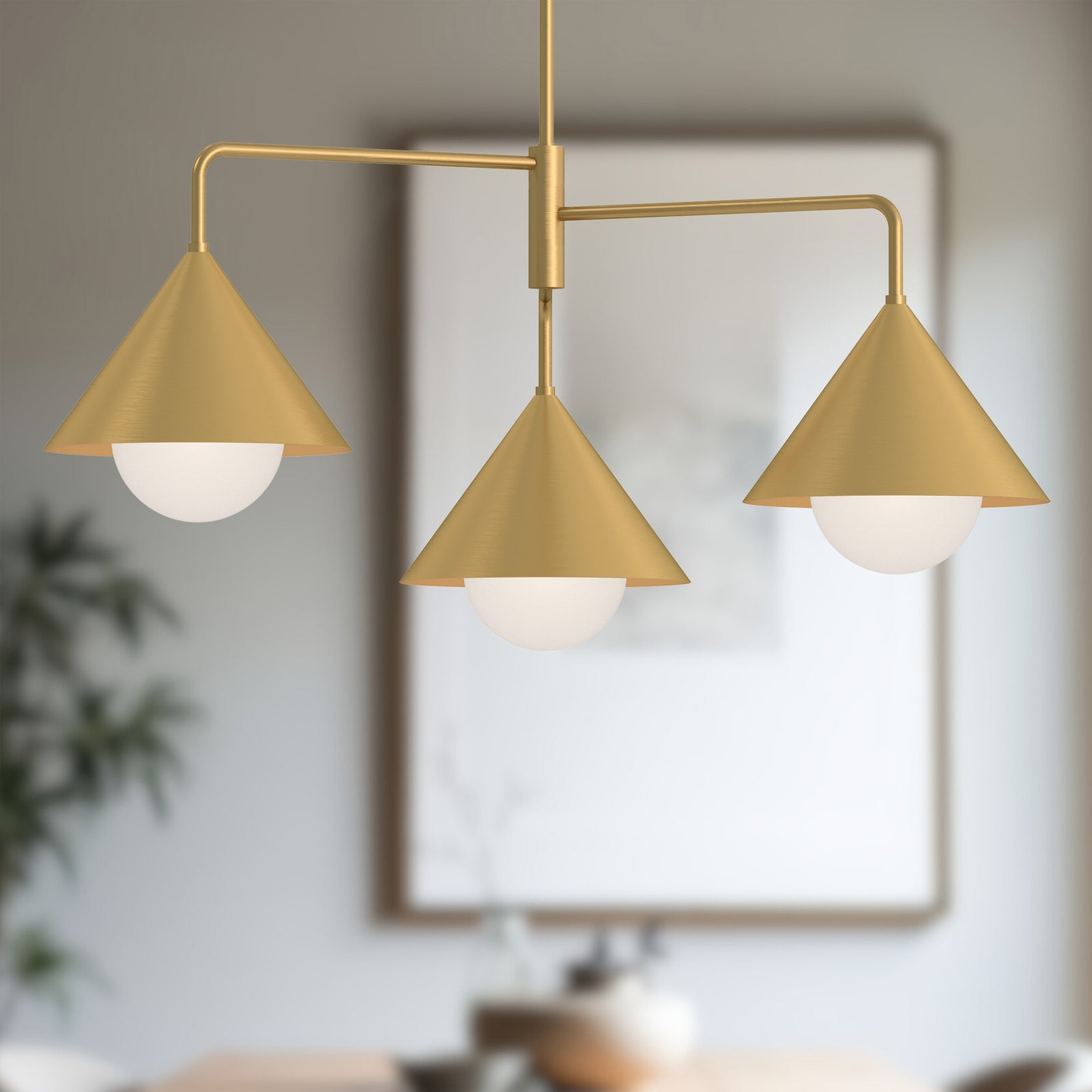 Remy 38-in Brushed Gold/Opal Glass 3 Lights Chandeliers