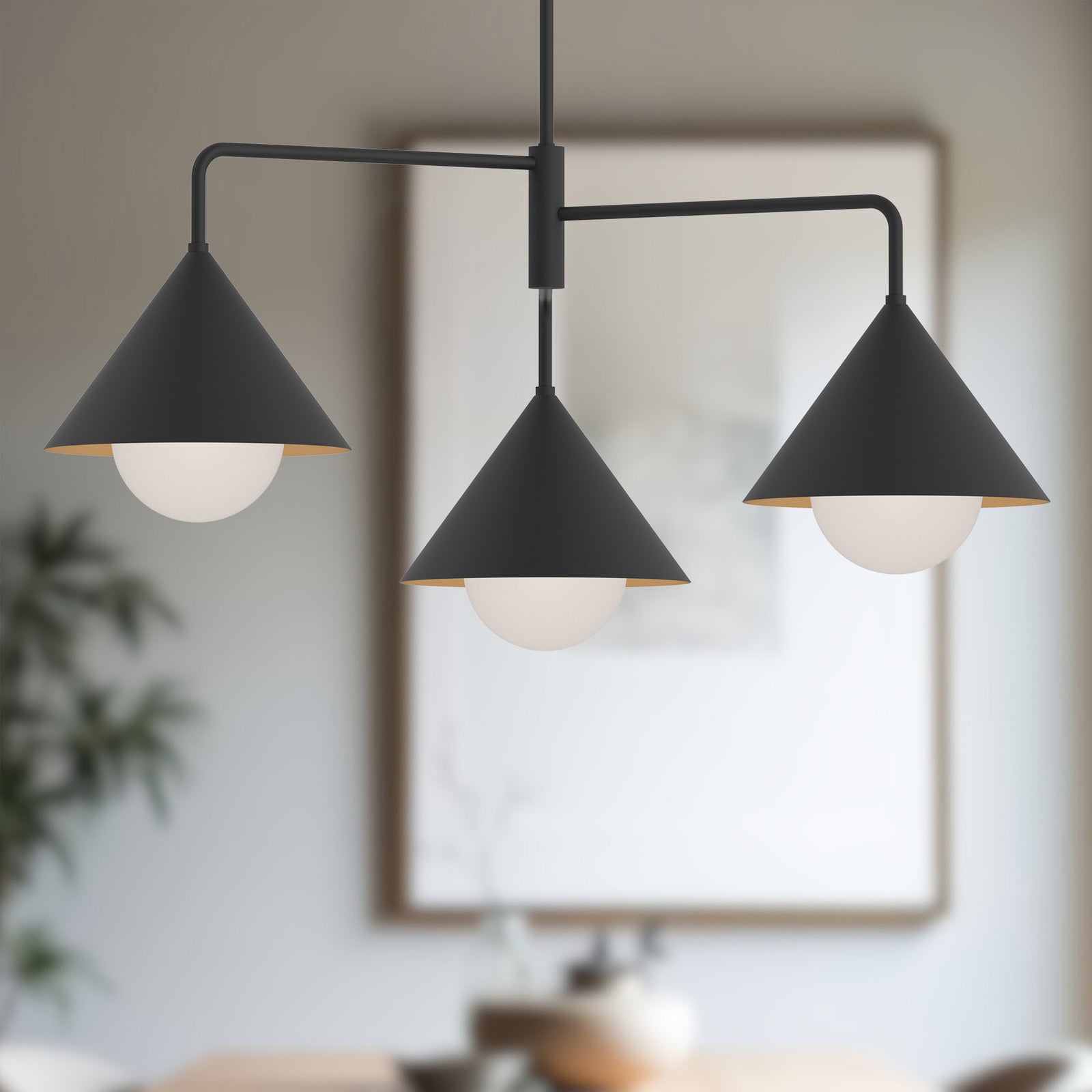 Remy 38-in Matte Black/Opal Glass 3 Lights Chandeliers