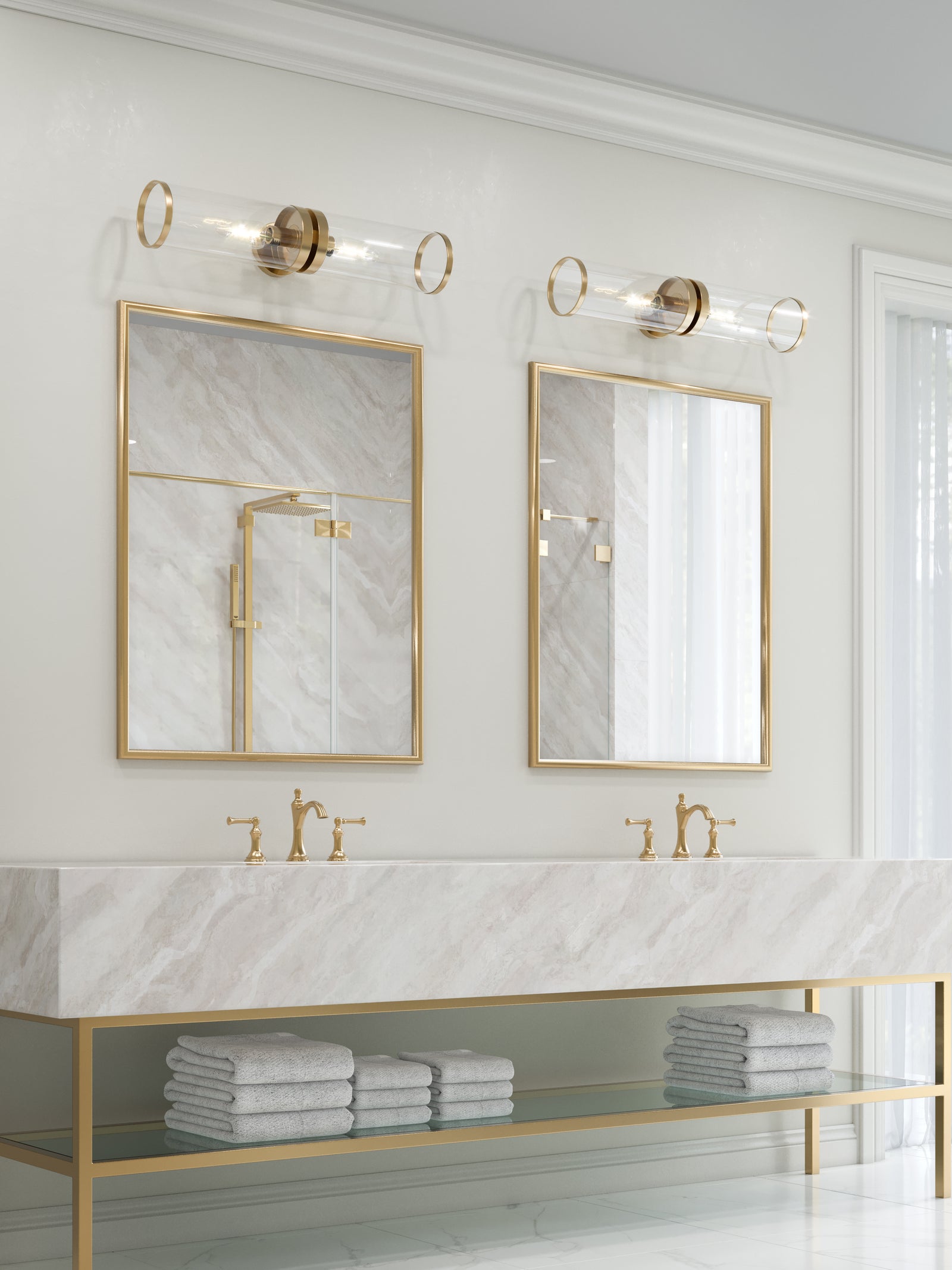 Revolve Ii Clear Glass/Natural Brass 2 Lights Wall/Vanity