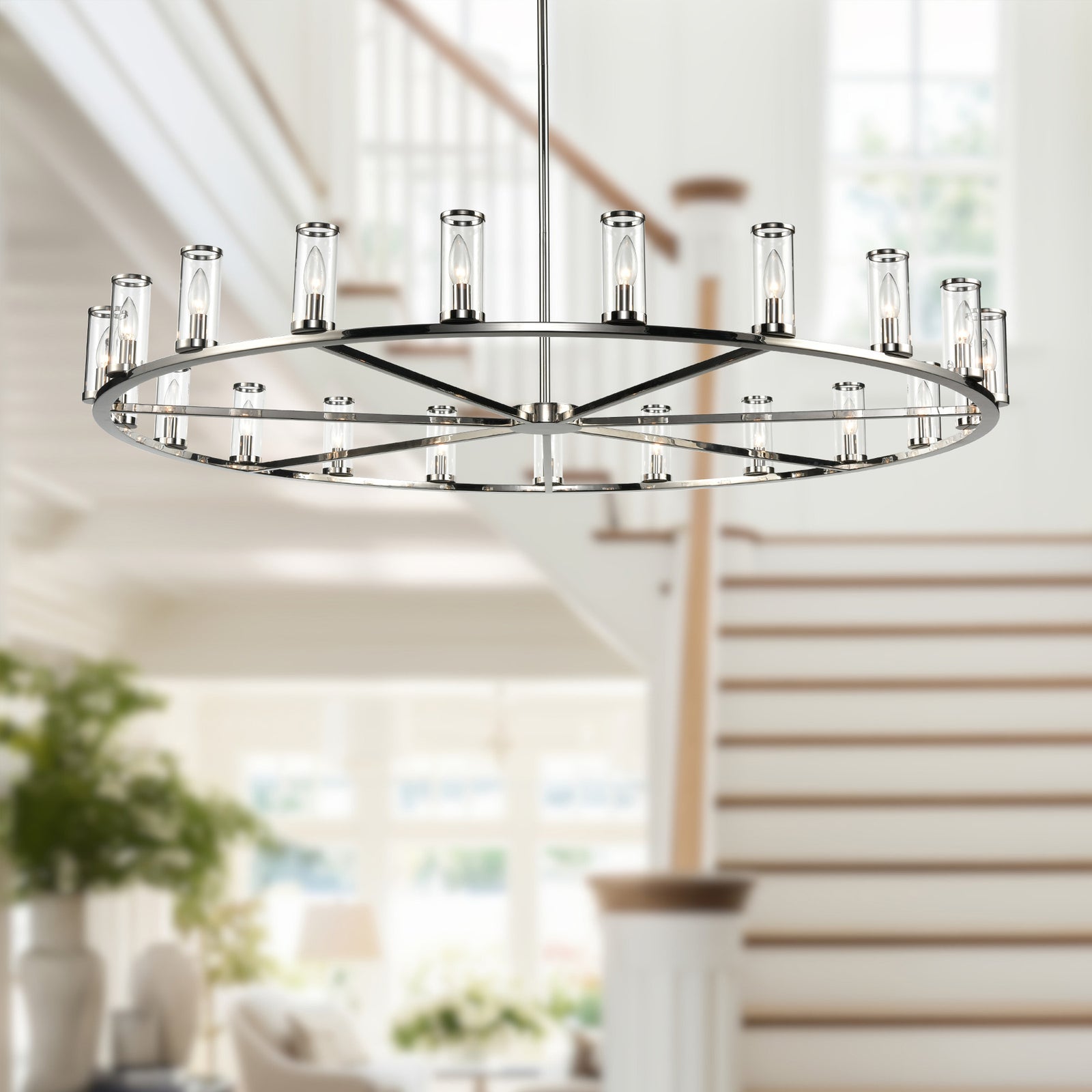 Revolve Clear Glass/Polished Nickel 21 Light Chandeliers
