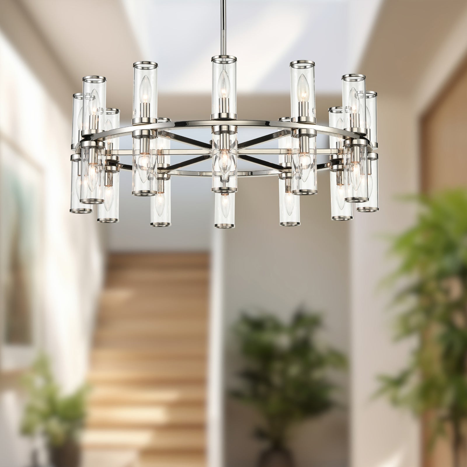 Revolve Clear Glass/Polished Nickel 24 Lights Chandeliers