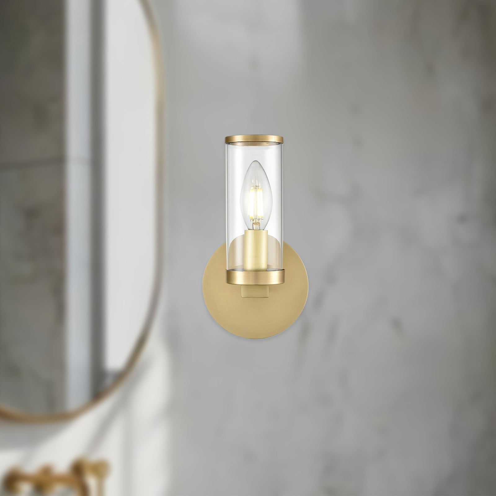 Revolve Clear Glass/Natural Brass 1 Light Wall/Vanity
