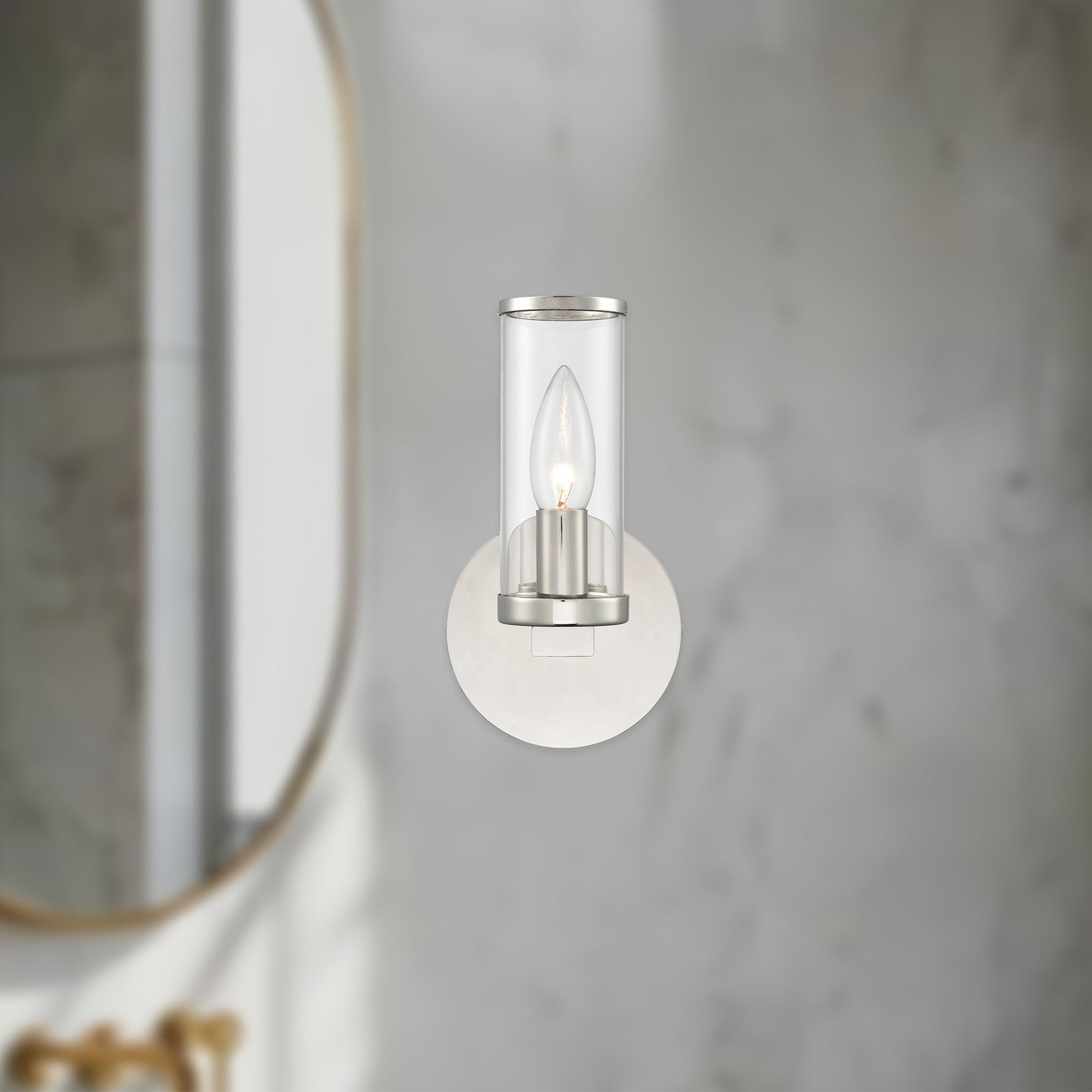 Revolve Clear Glass/Polished Nickel 1 Light Wall/Vanity
