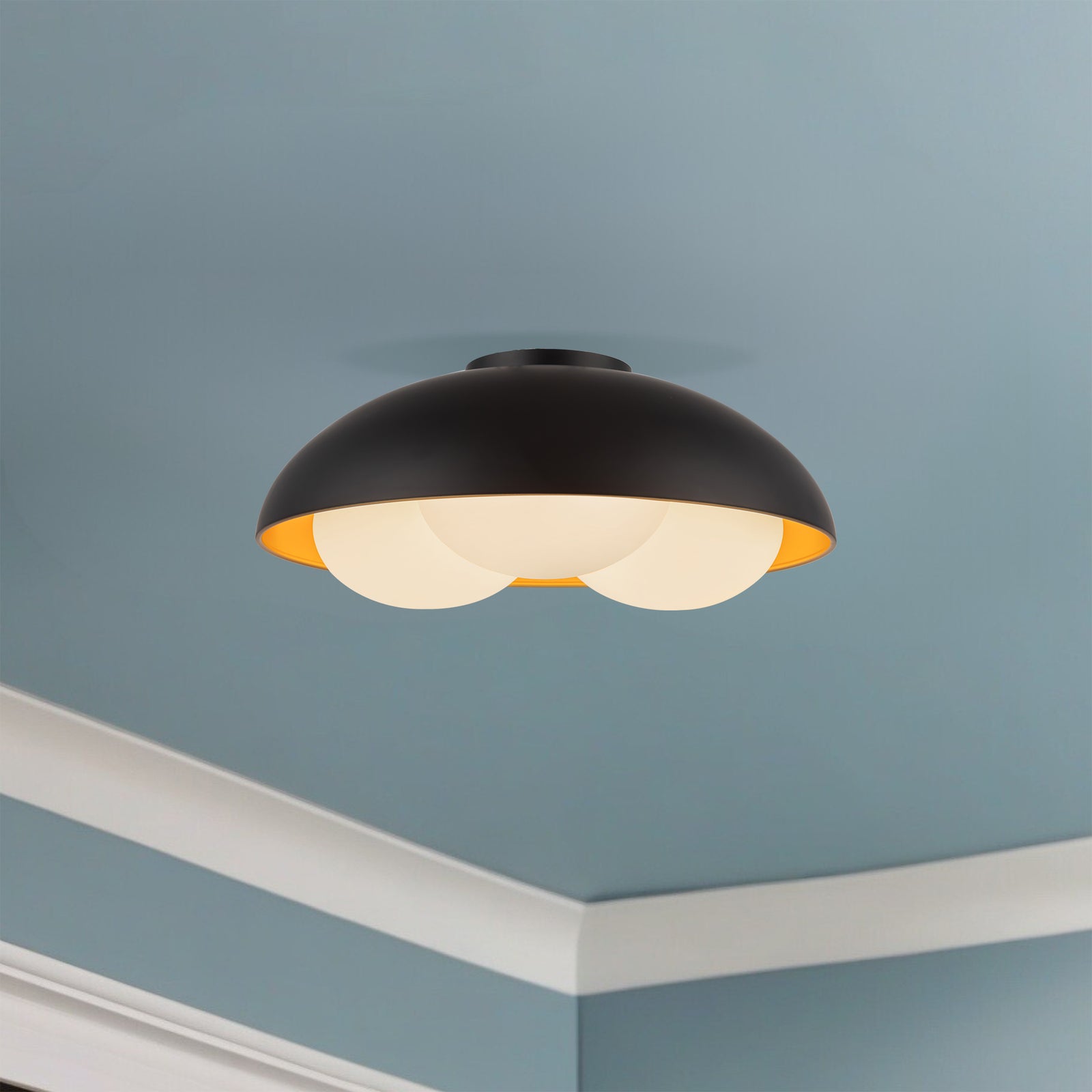 Robyn 16-in Matte Black/Opal Glass Socket Flush Mount