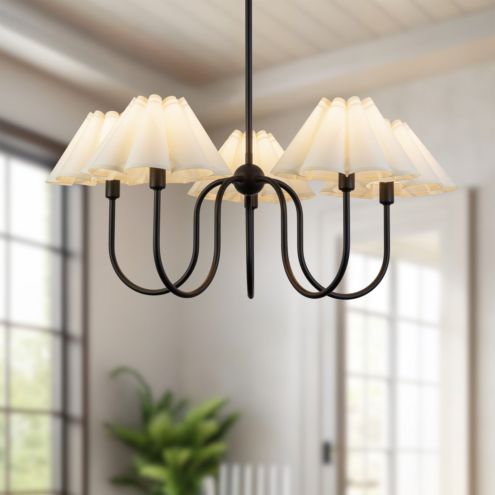 Rosemary 31-in Matte Black/Folded White Socket Chandelier