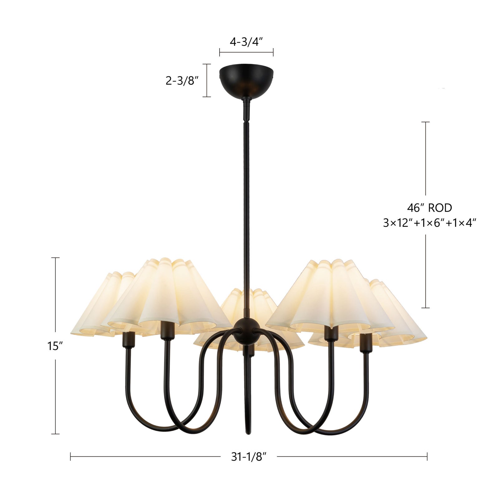 Rosemary 31-in Matte Black/Folded White Socket Chandelier
