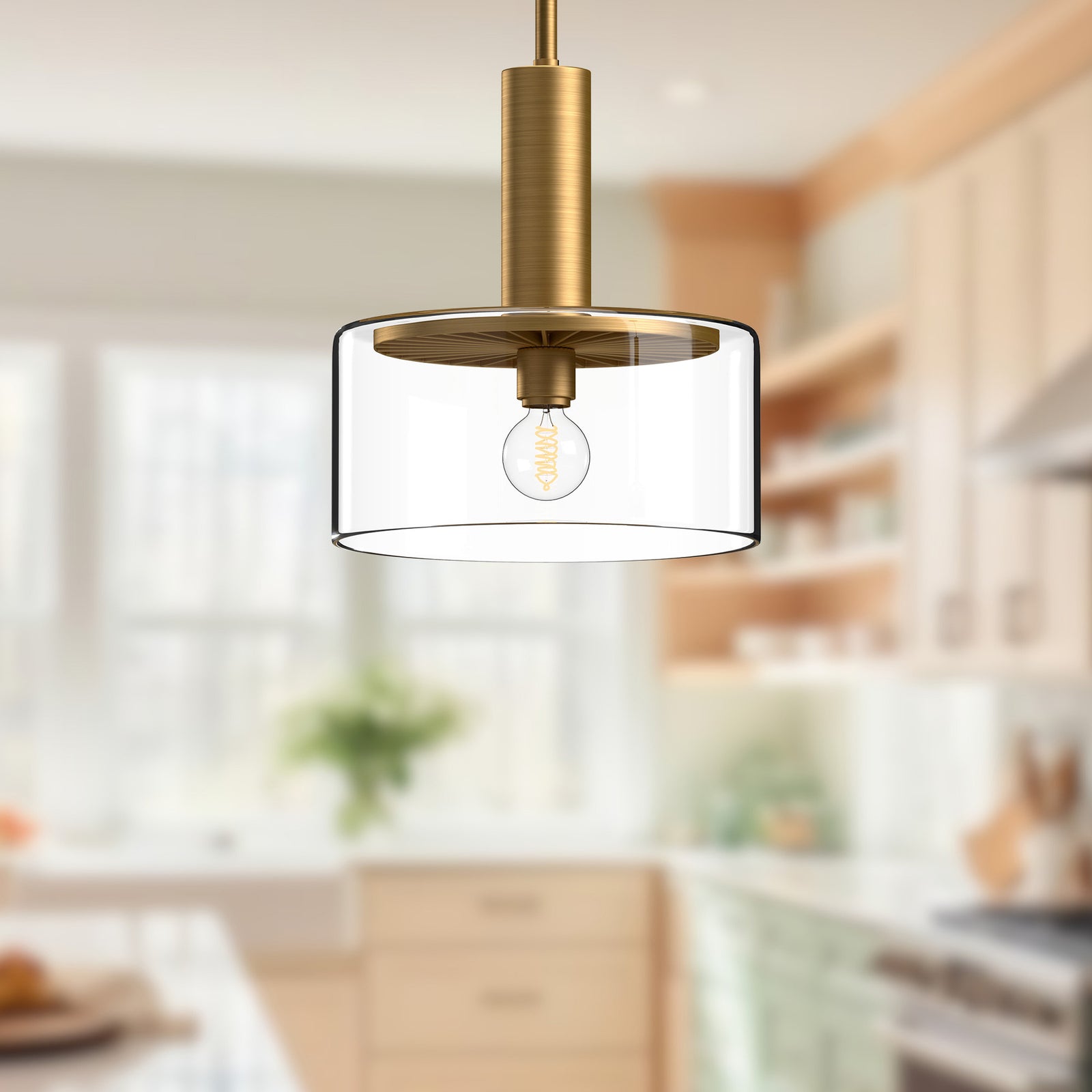 Royale 10-in Aged Gold/Clear Glass 1 Light Pendant
