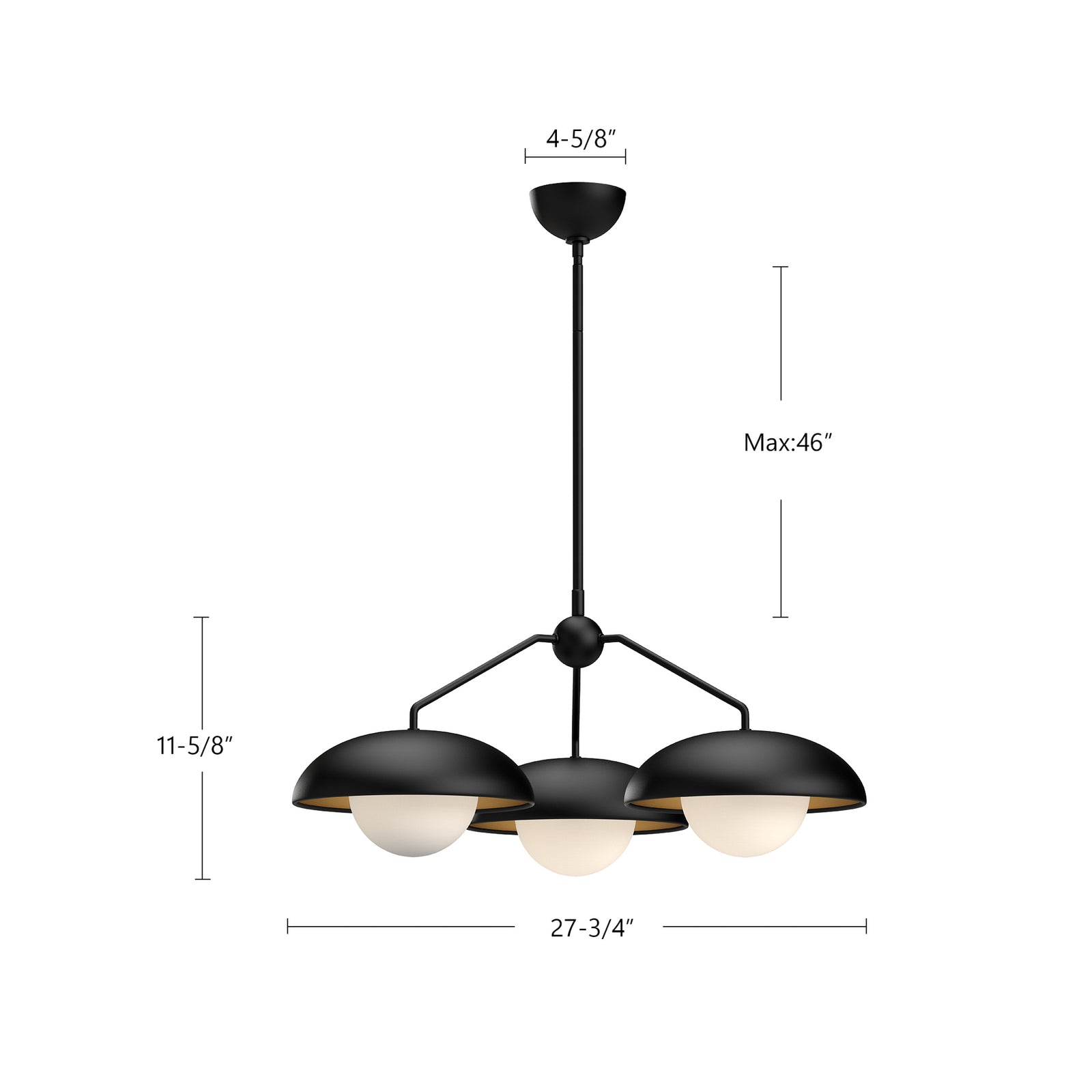 Rubio 28-in Matte Black/Opal Matte Glass 3 Lights Chandeliers