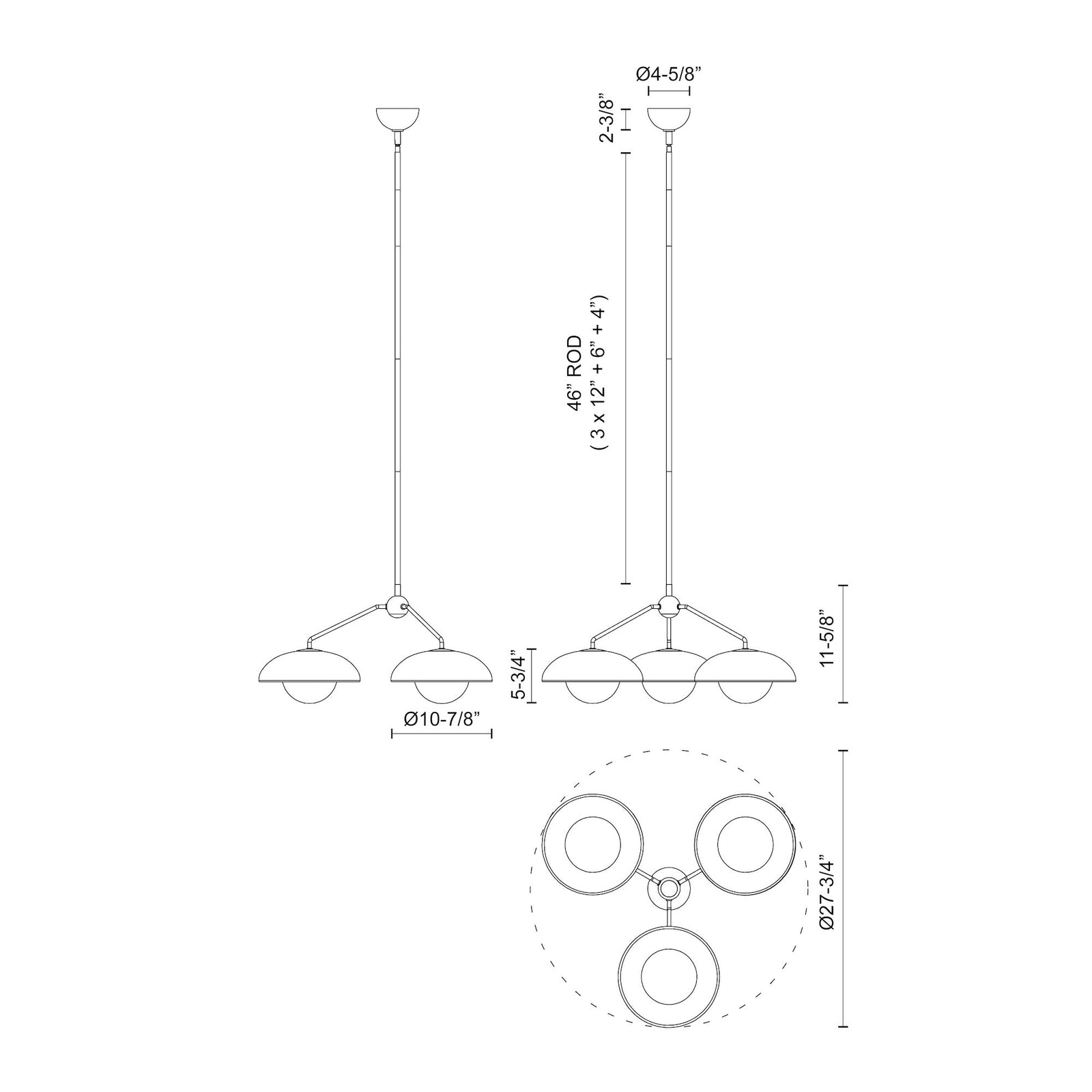 Rubio 28-in Matte Black/Opal Matte Glass 3 Lights Chandeliers