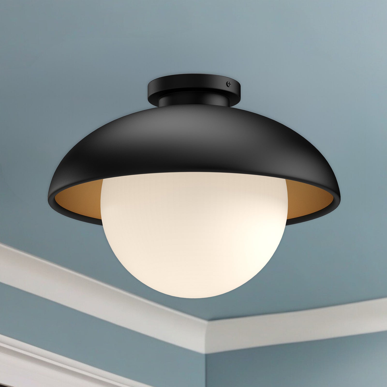 Rubio 16-in Matte Black/Opal Matte Glass 1 Light Flush Mount