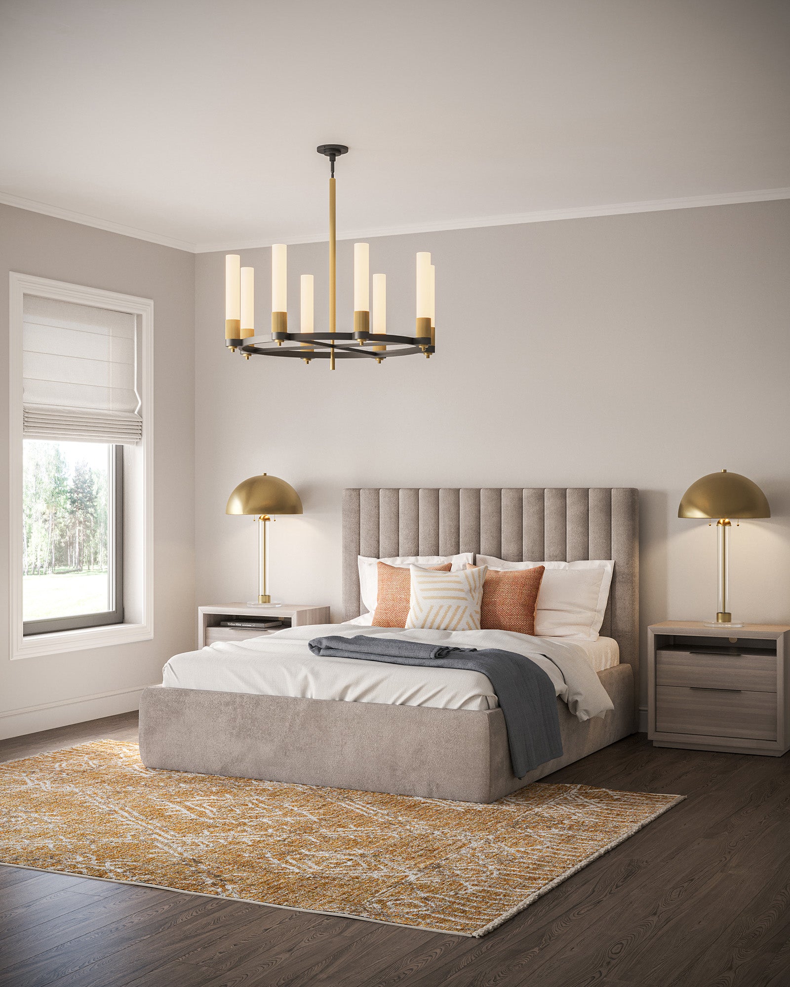 Rue 38-in Matte Black/Brushed Gold 8 Lights Chandeliers