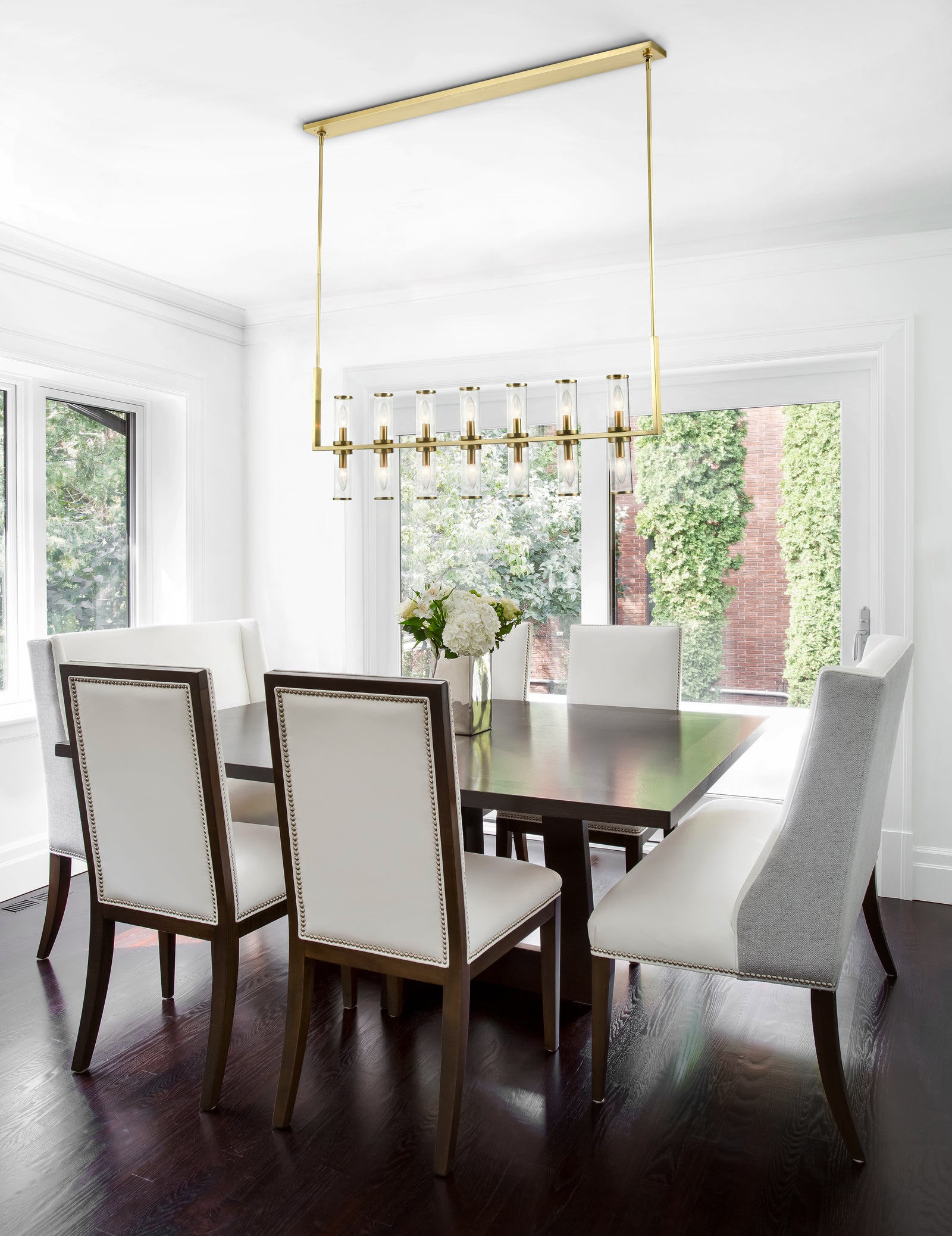 Revolve Clear Glass/Natural Brass 14 Lights Linear Pendant