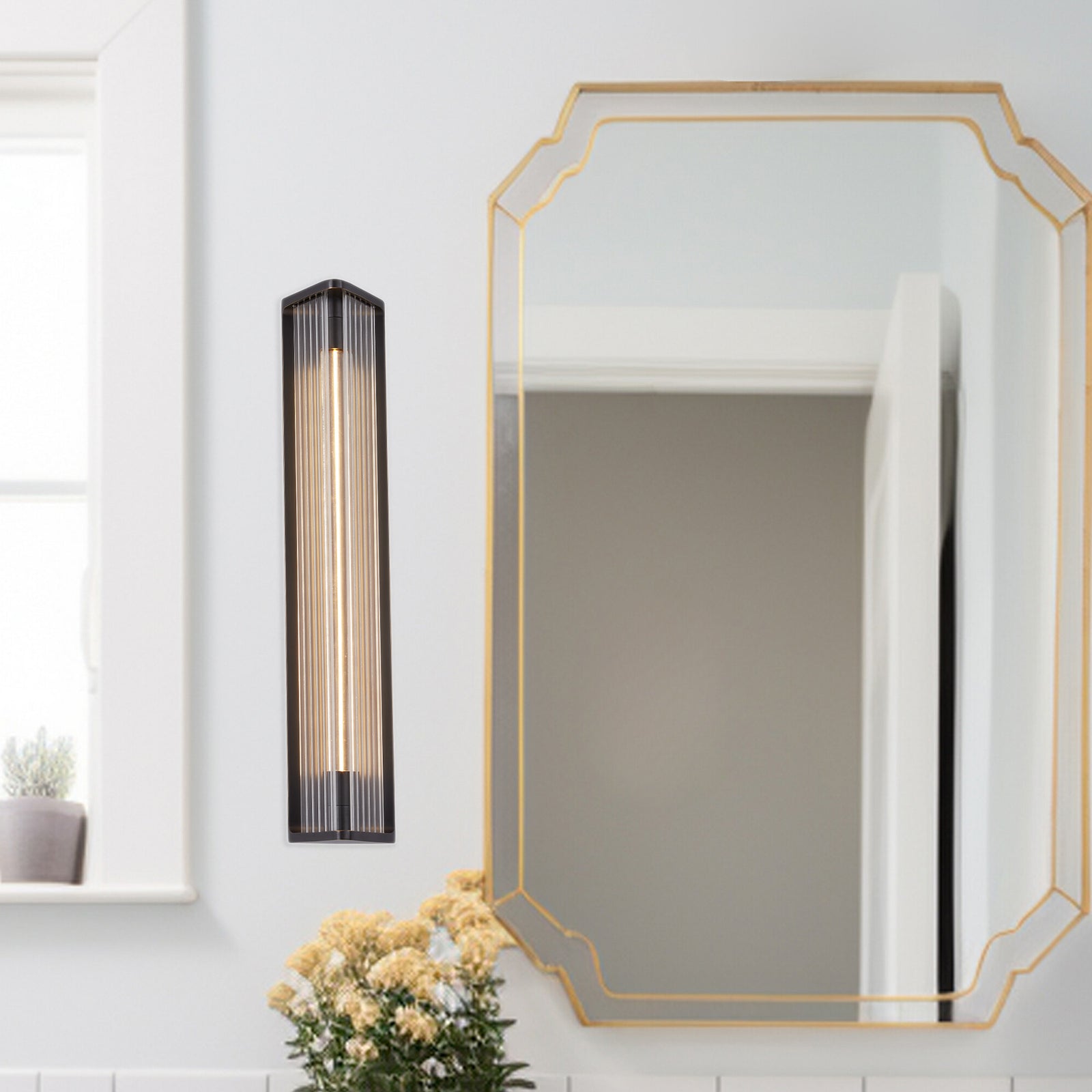 Sabre 23-in Ribbed Glass/Urban Bronze LED Wall/Vanity